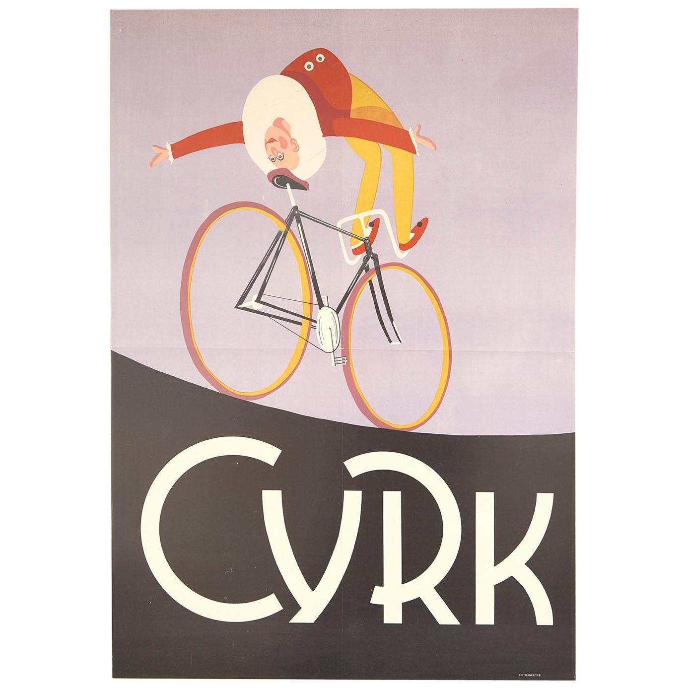 Original Vintage Poster Cyrk Polish Circus Art Acrobat Clown Cyclist Bicycle Act en vente