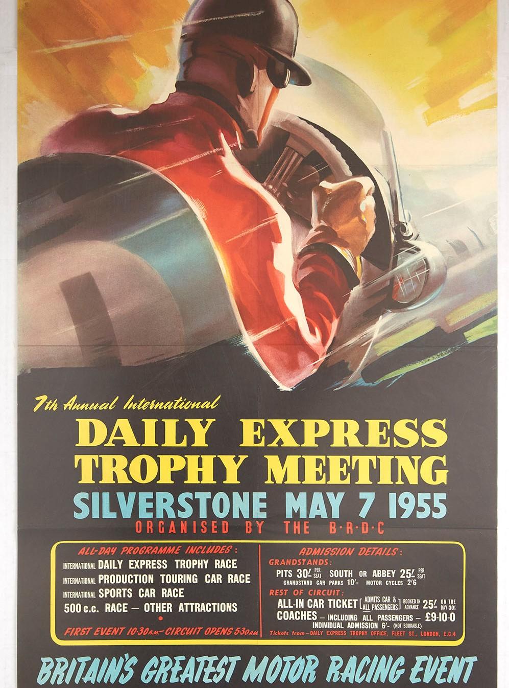 Affiche vintage d'origine Daily Express Course automobile F1, Grand Prix Trophée Silverstone Bon état - En vente à London, GB