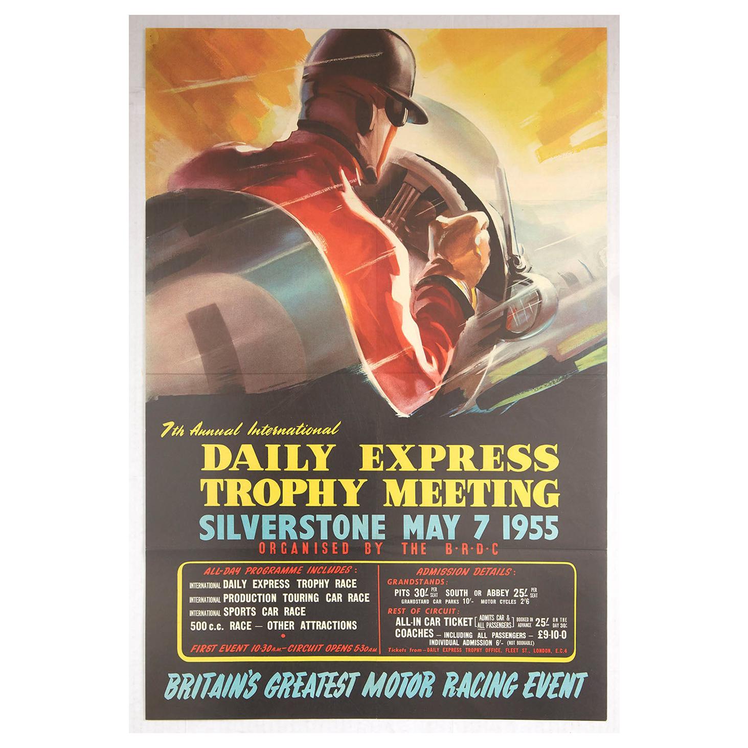 Affiche vintage d'origine Daily Express Course automobile F1, Grand Prix Trophée Silverstone en vente