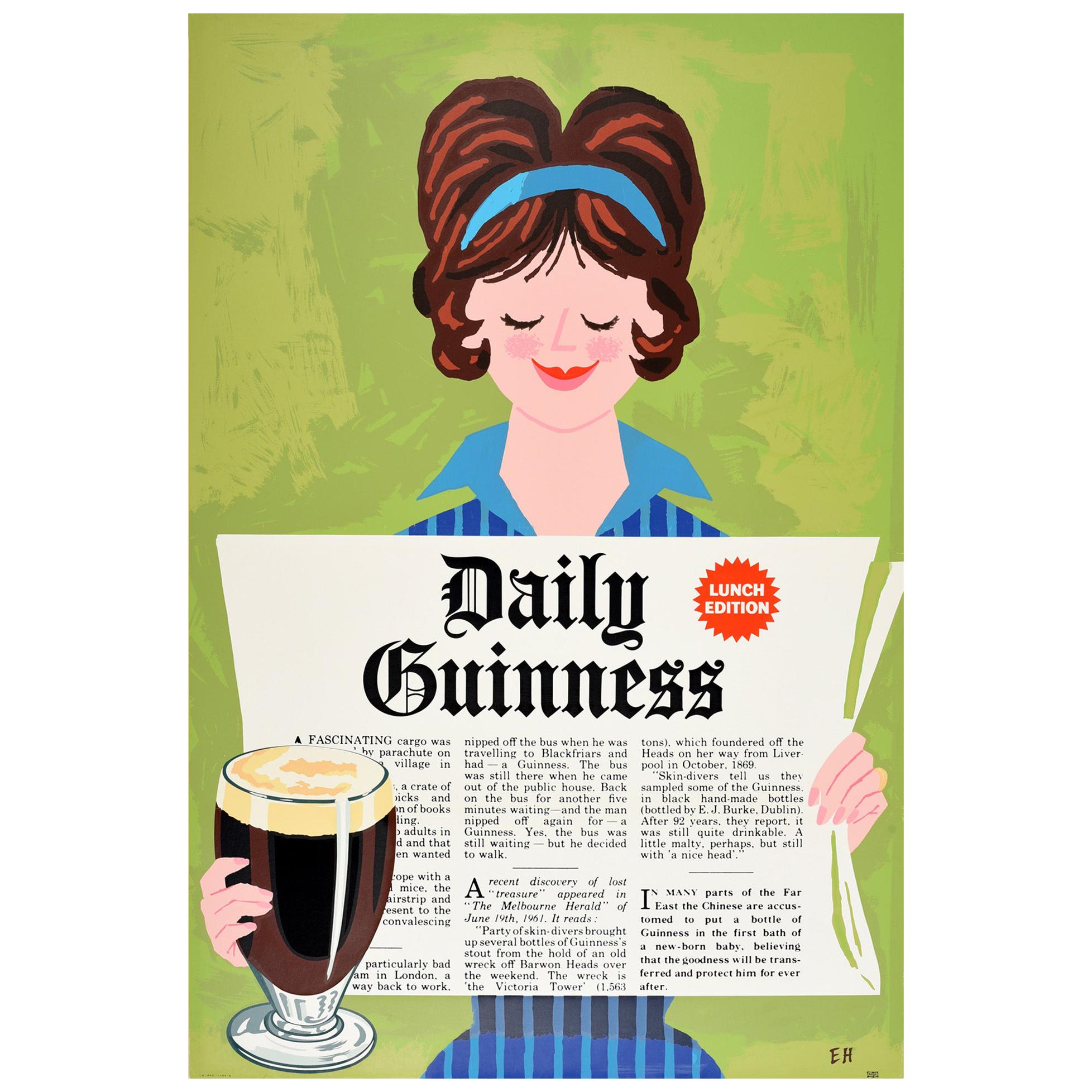 Original Vintage Poster Daily Guinness Newspaper Design Irish Stout Beer Drink