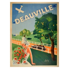 Original Vintage Poster Deauville Normandy France Riviera Resort Art Deco Design