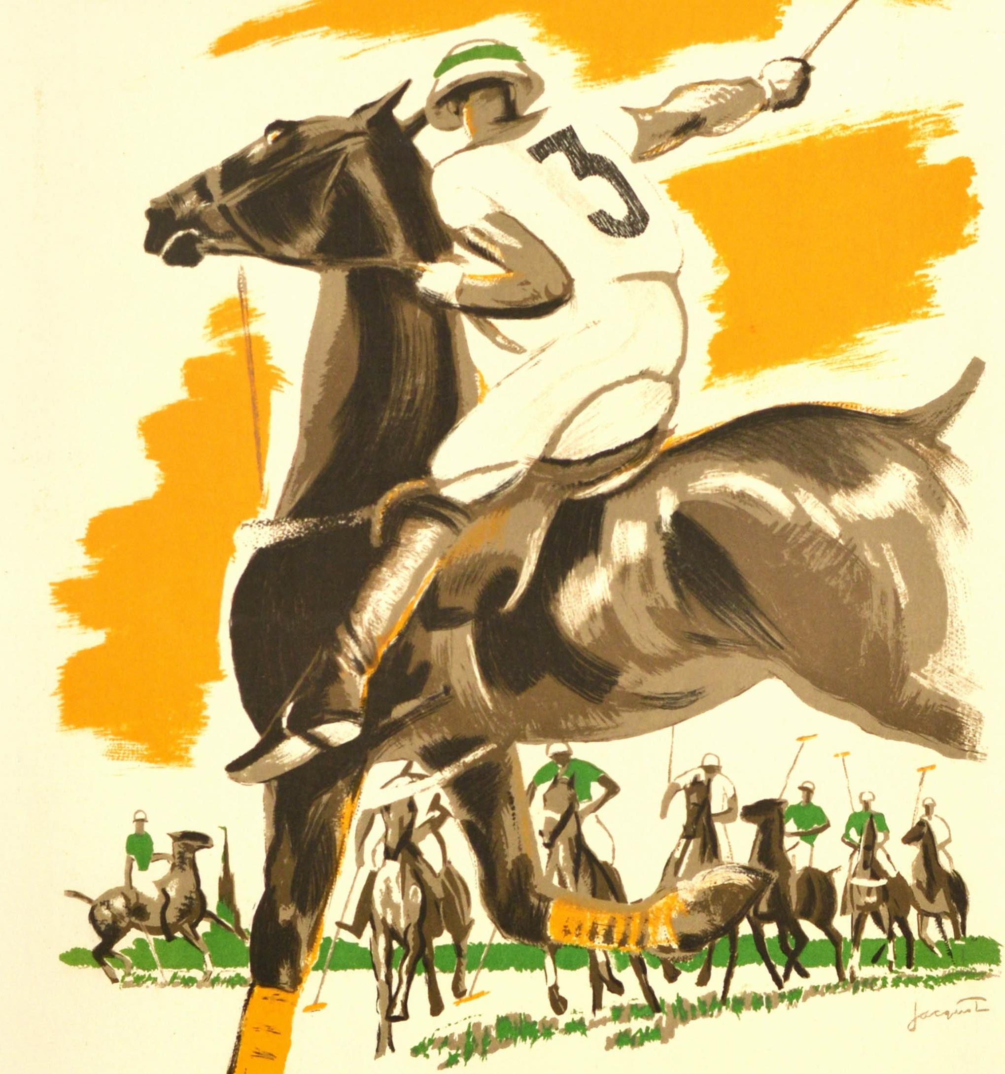 French Original Vintage Poster Deauville Saison De Polo Season Equestrian Sport Horses