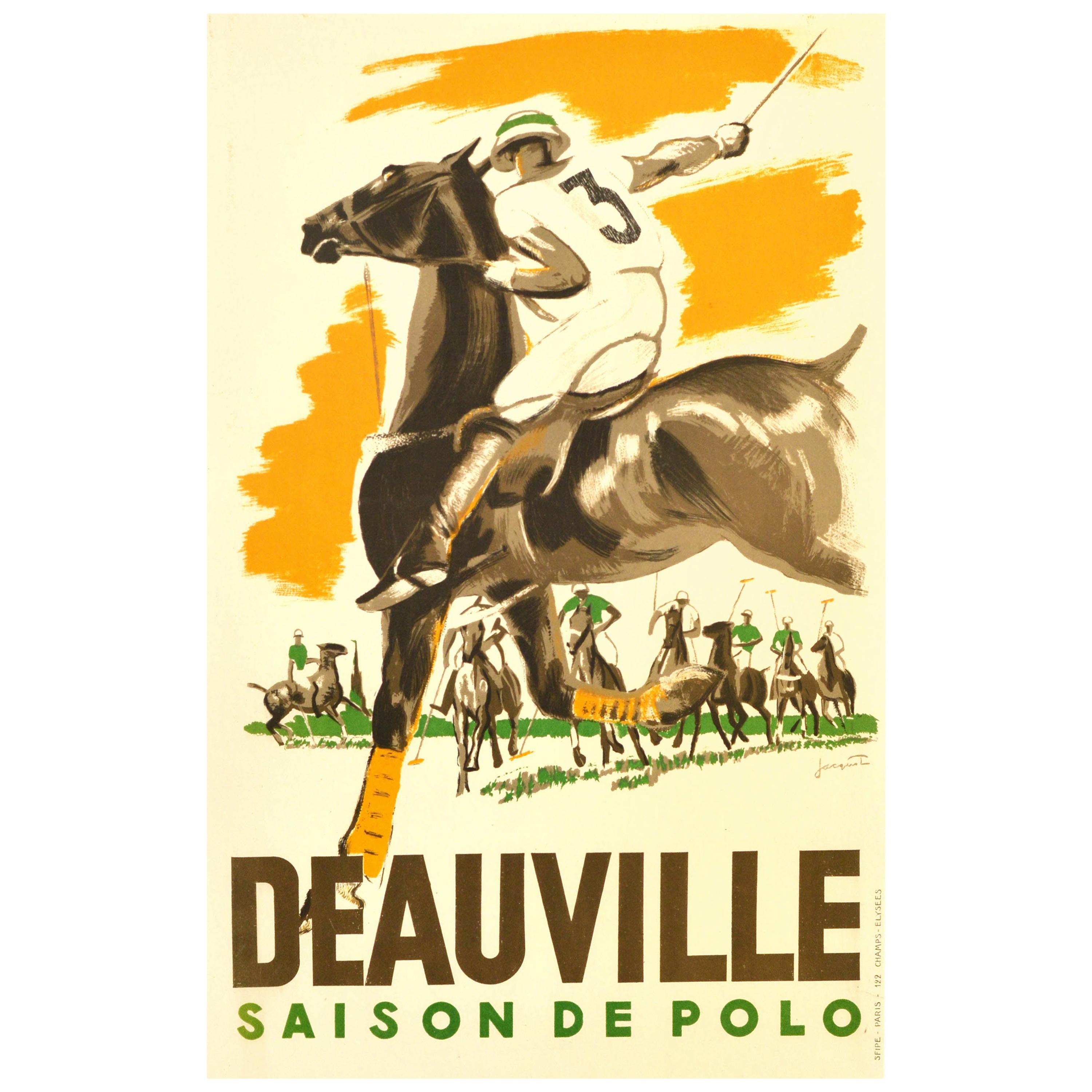 Original Vintage Poster Deauville Saison De Polo Season Equestrian Sport Horses