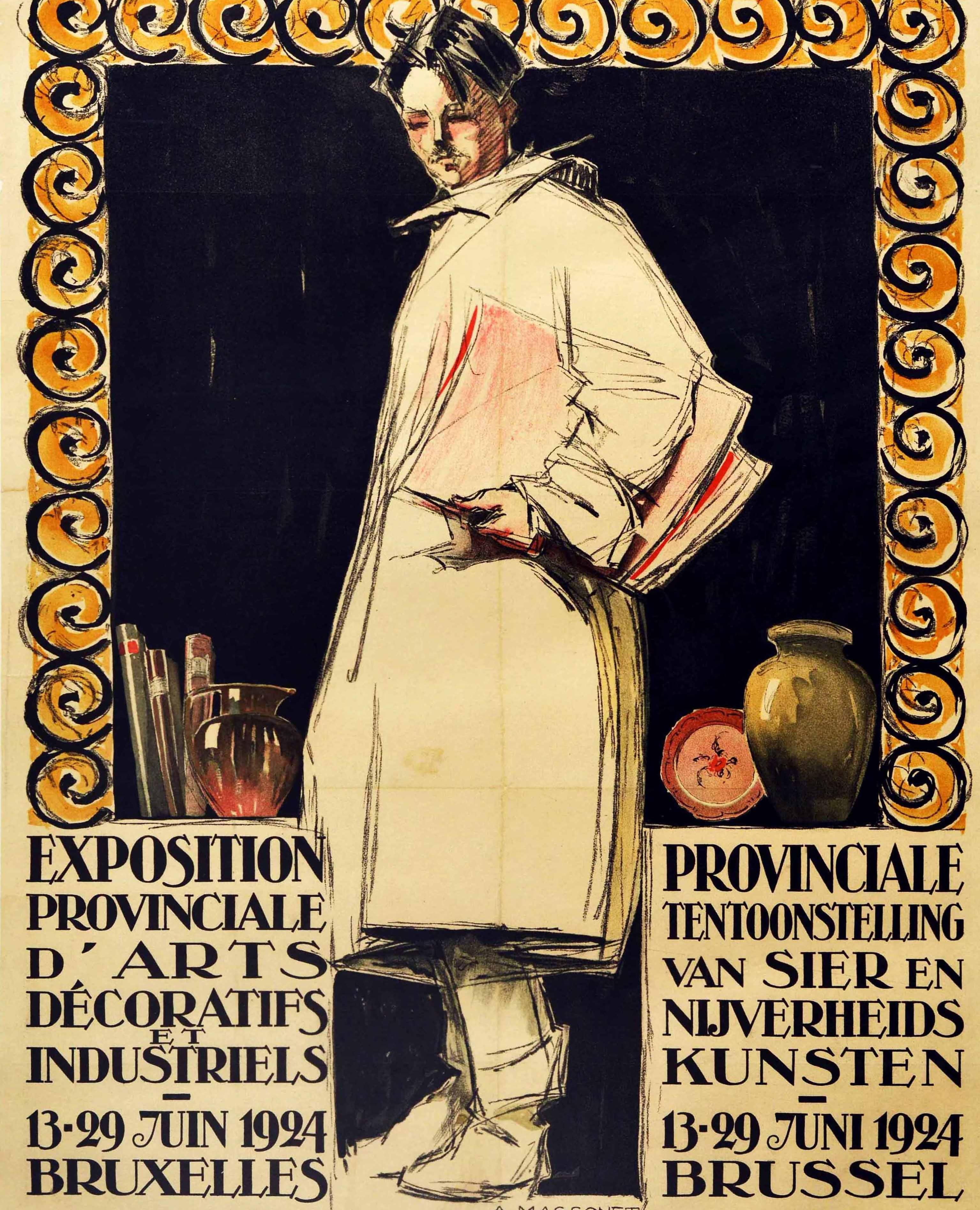 Belgian Original Vintage Poster Decorative & Industrial Arts Exhibition Brussels Belgium For Sale