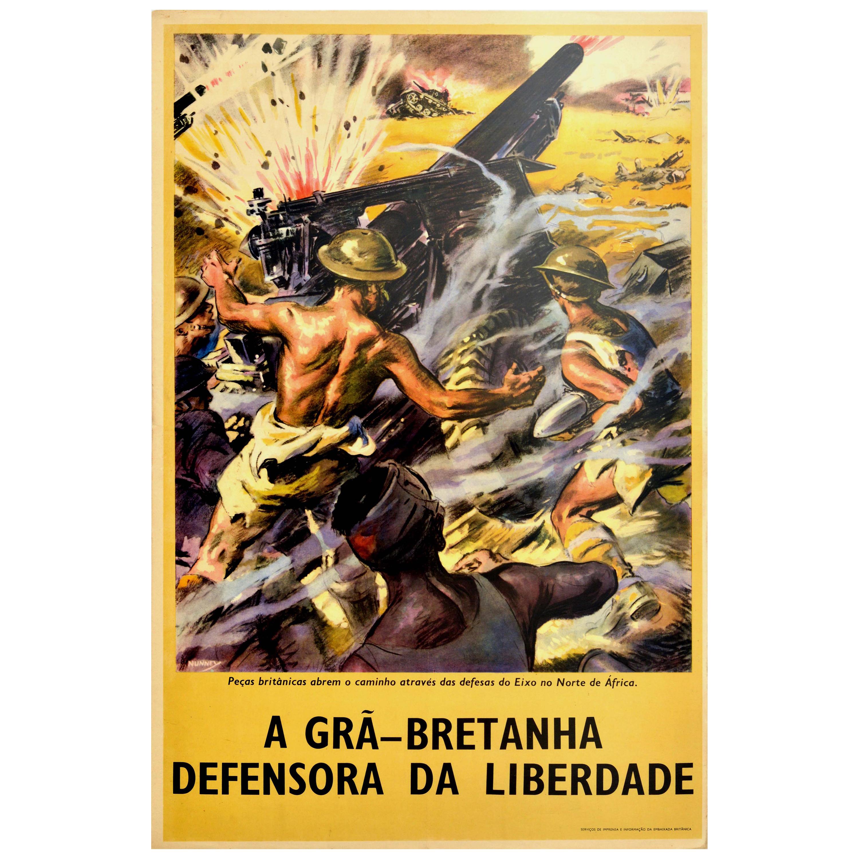 Original Vintage Poster Defender Of Freedom British Forces N. Africa WWII Army