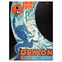 Original Vintage Poster Demon Modern Petroleum Cooking Apparatus Advertising Art