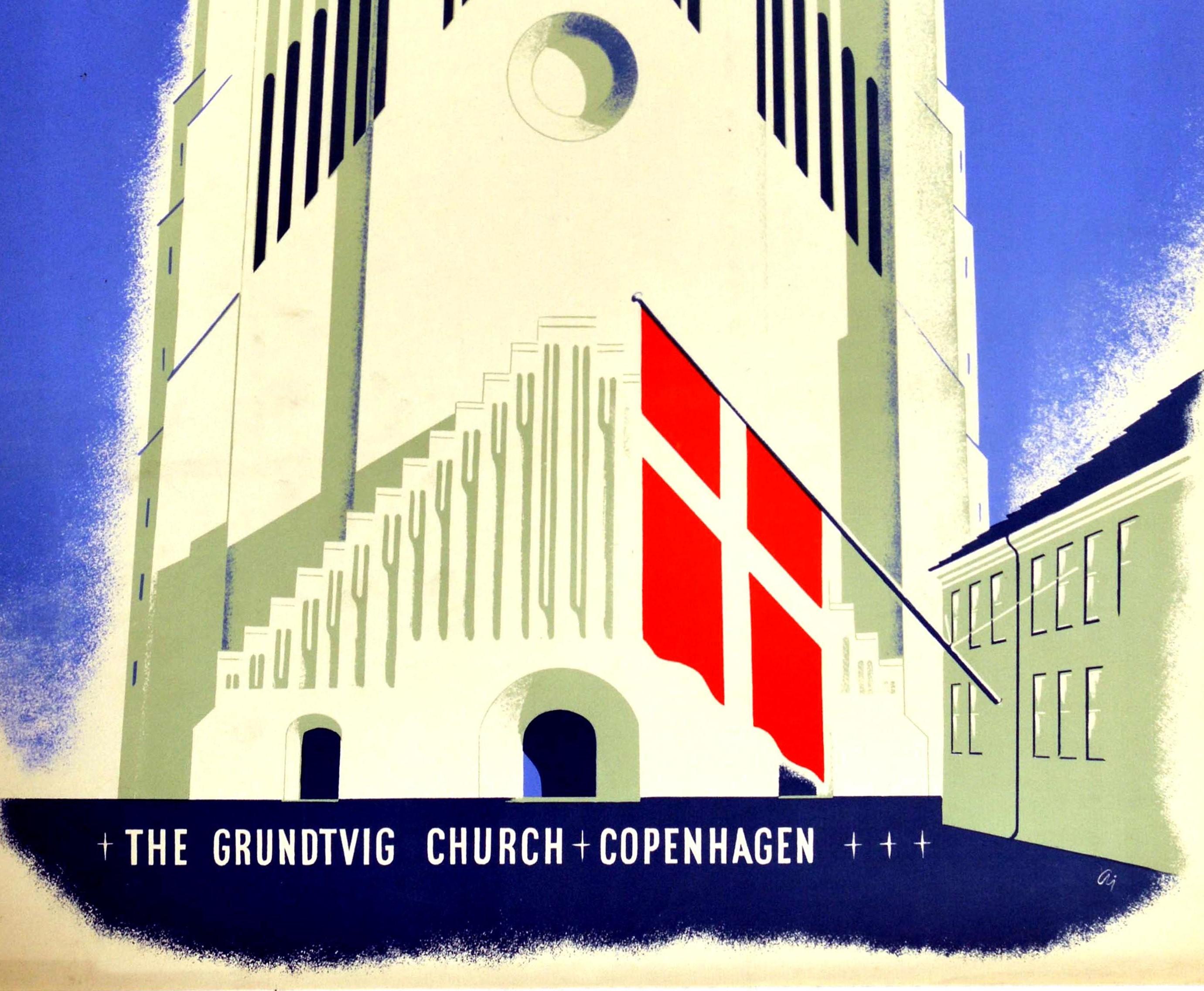Américain Affiche vintage d'origine du Danemark, église Grundtvig de la Seconde Guerre mondiale, sans succès mais Captive en vente