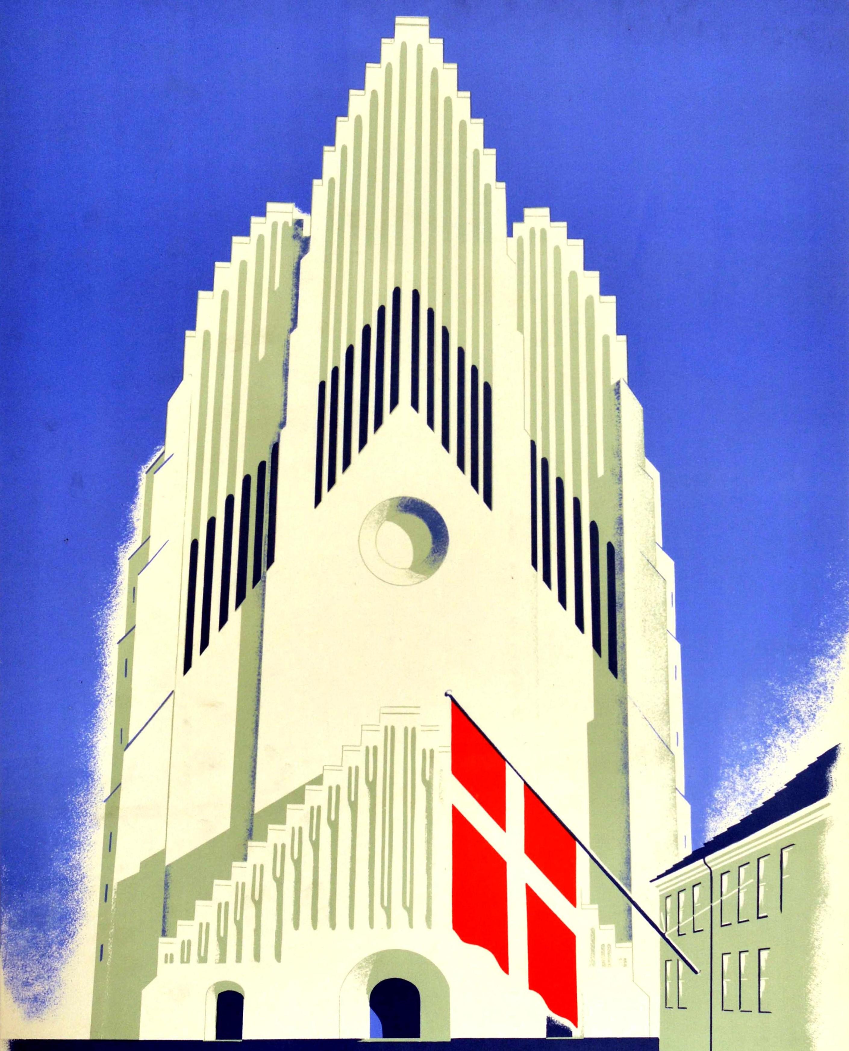 Affiche vintage d'origine du Danemark, église Grundtvig de la Seconde Guerre mondiale, sans succès mais Captive Excellent état - En vente à London, GB