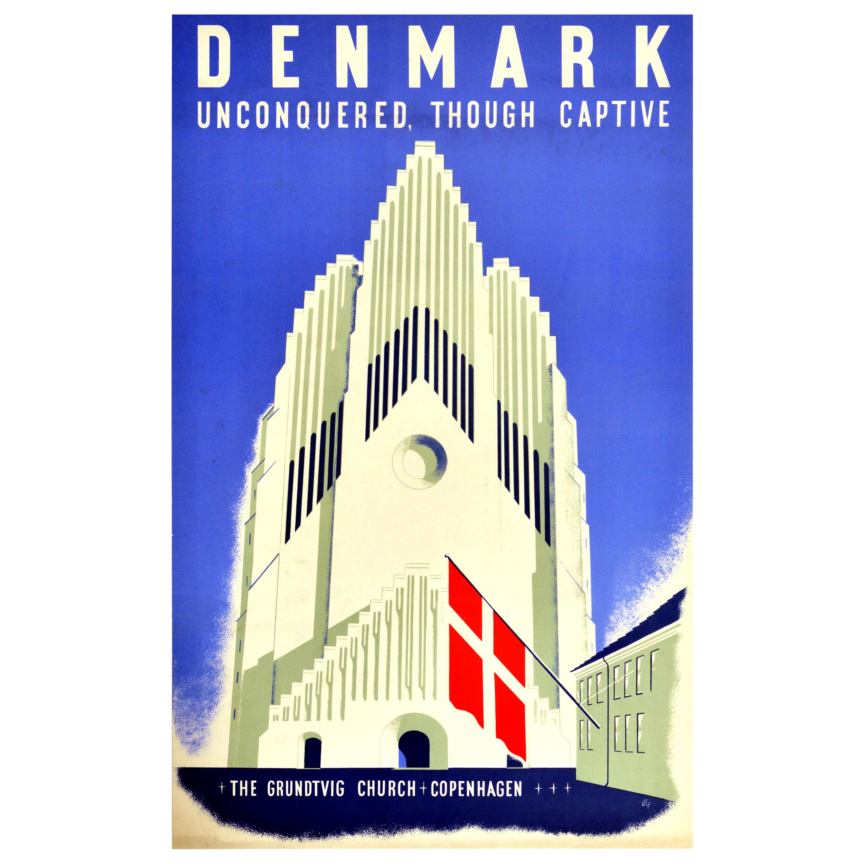 Affiche vintage d'origine du Danemark, église Grundtvig de la Seconde Guerre mondiale, sans succès mais Captive en vente