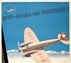Original-Vintage-Poster Deutsche Lufthansa Flyv-Ogsaa Om Vinteren Winterfliegen