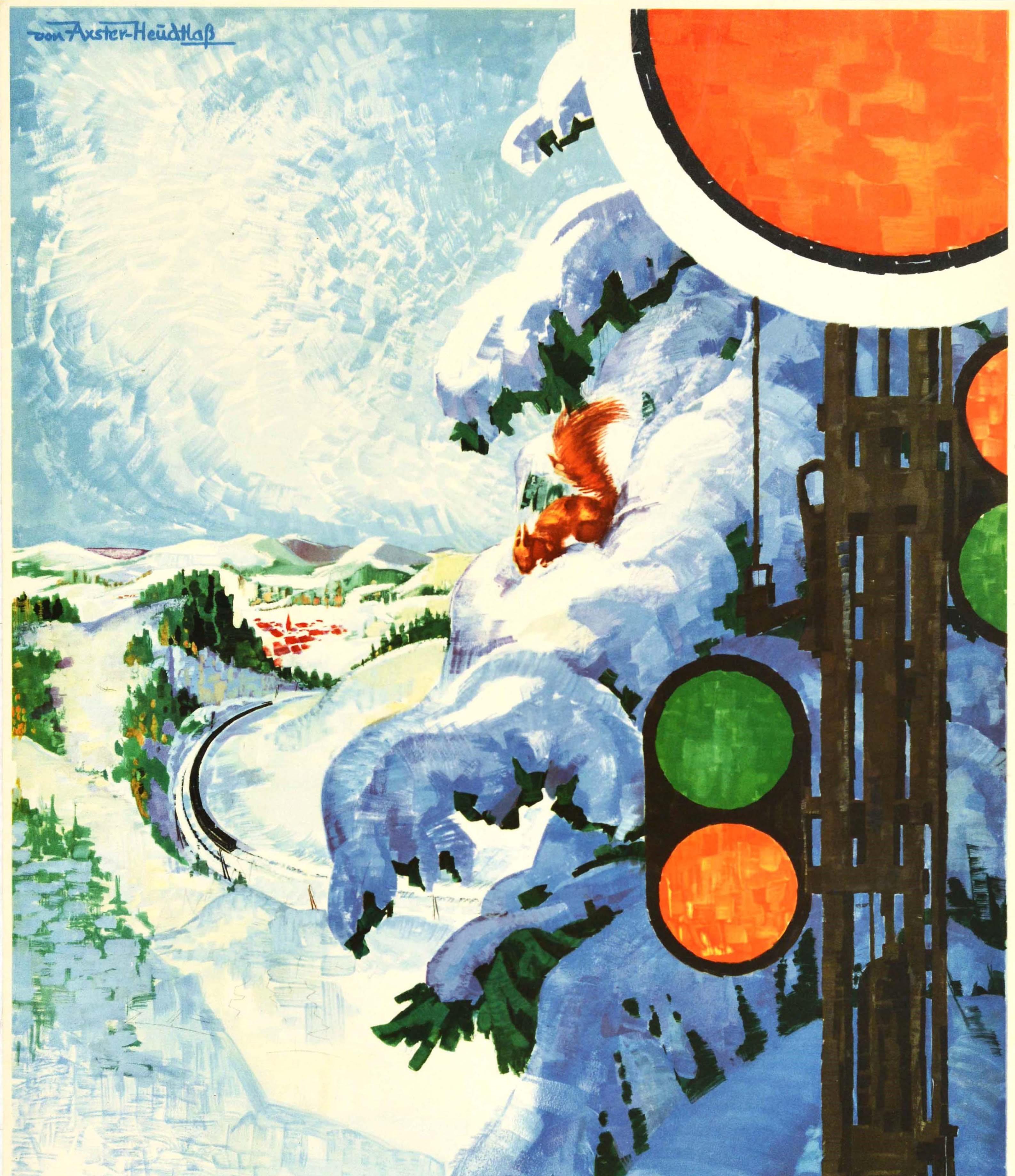 Affiche vintage d'origine Deutsche Reichsbahn, Chemin de fer allemand, Train d'hiver, Voyage Bon état - En vente à London, GB