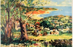 Vintage-Poster "Devon Travel By Train", Britische Eisenbahnen, Landleben am Strand, Strand