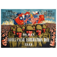 Original Vintage Poster Dodecanese Liberation Day 9th May 1946 WWII Allied Flags