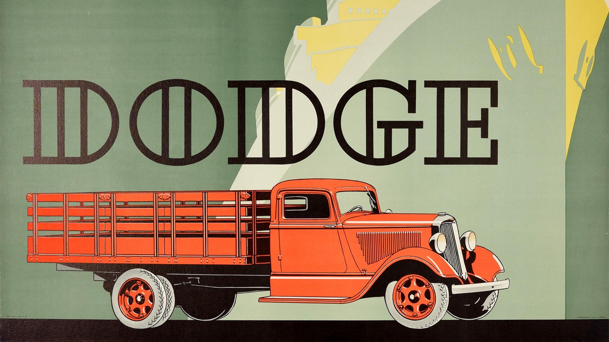 Art déco Affiche rétro originale, Dodge Truck America, Art Déco, Dessin d'un bateau de croisière en vente