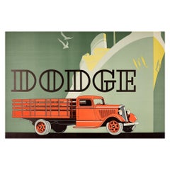 Affiche rétro originale, Dodge Truck America, Art Déco, Dessin d'un bateau de croisière