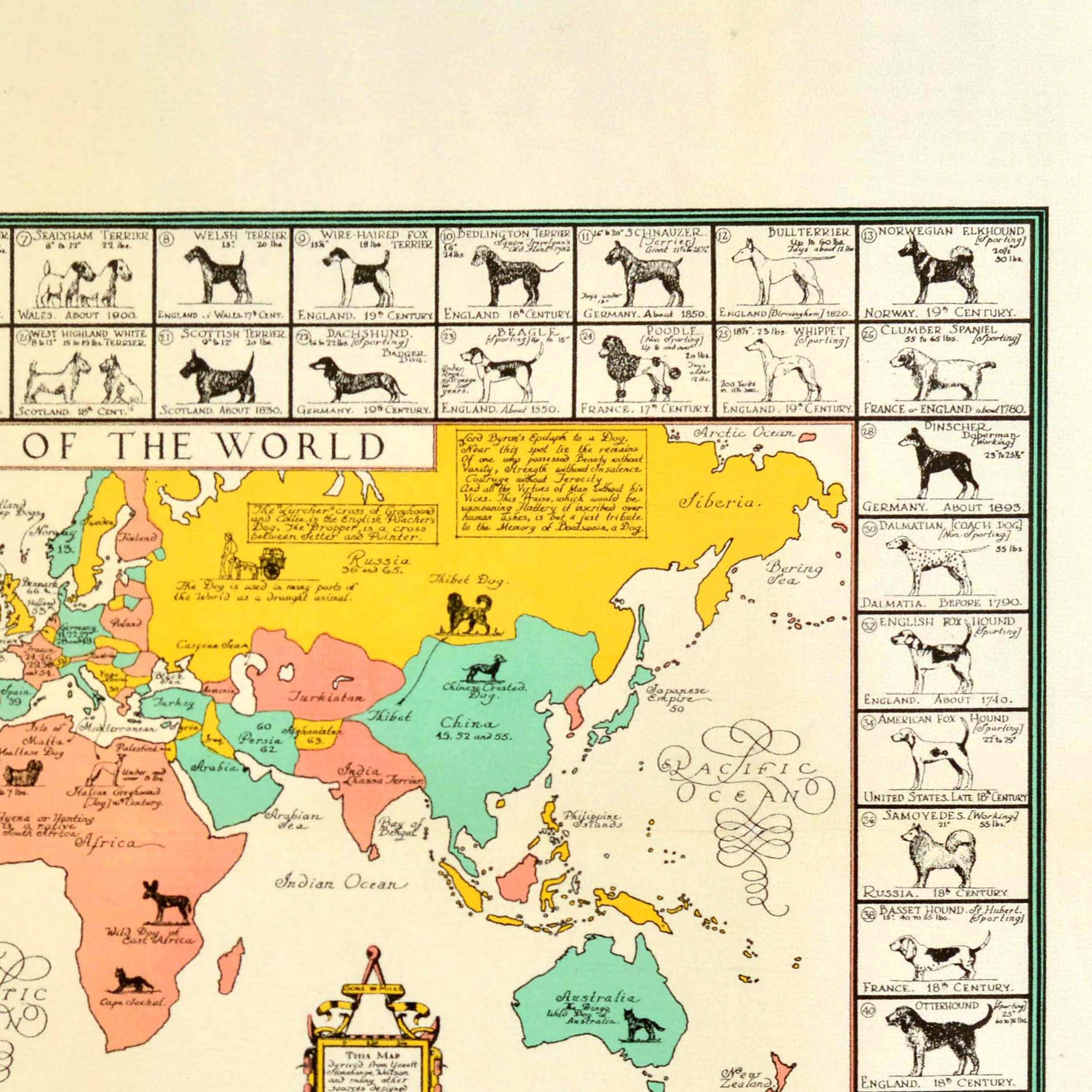 Poster originale d'epoca Mappa del Mondo Canino Joseph Patterson Sims In condizioni buone in vendita a London, GB