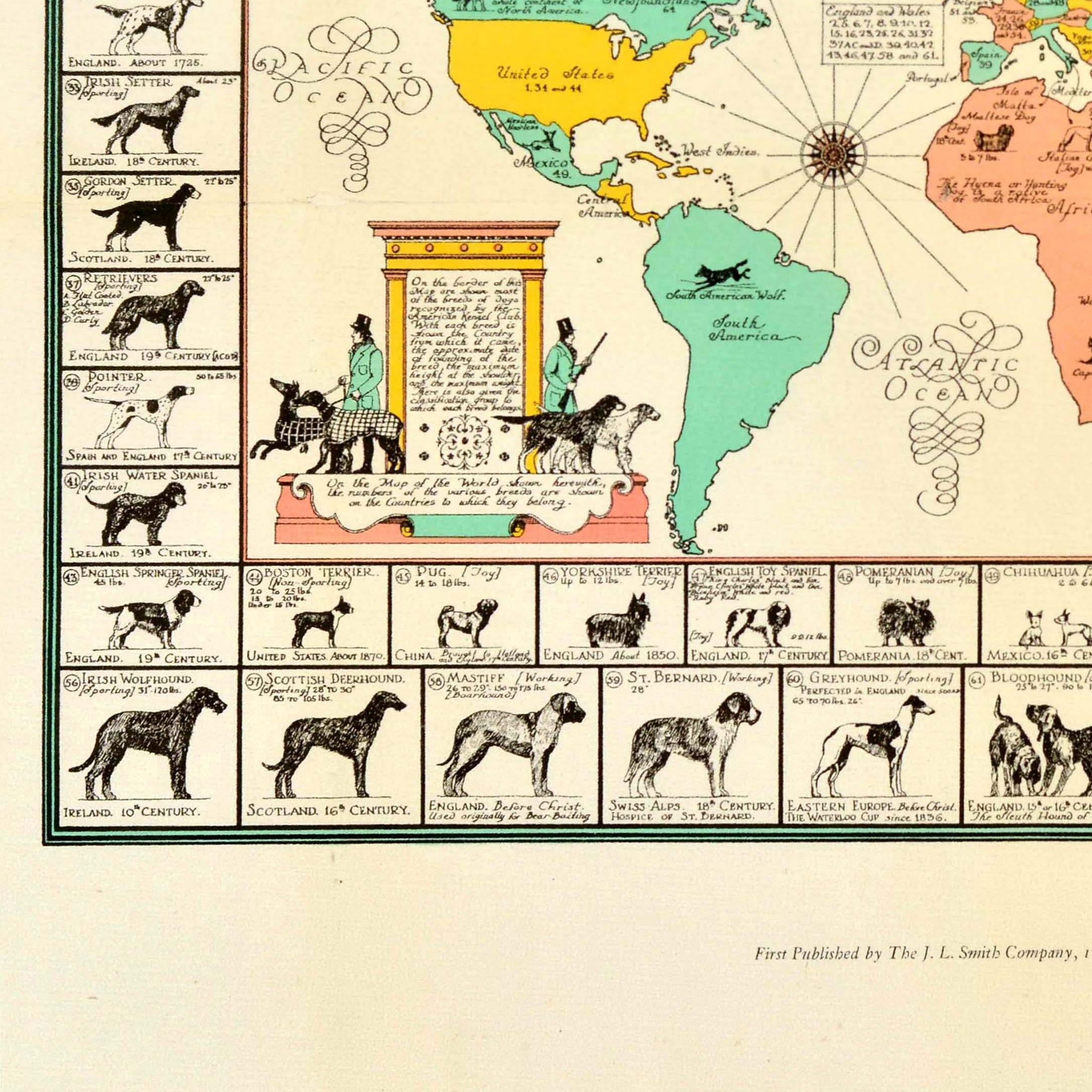 Metà XX secolo Poster originale d'epoca Mappa del Mondo Canino Joseph Patterson Sims in vendita