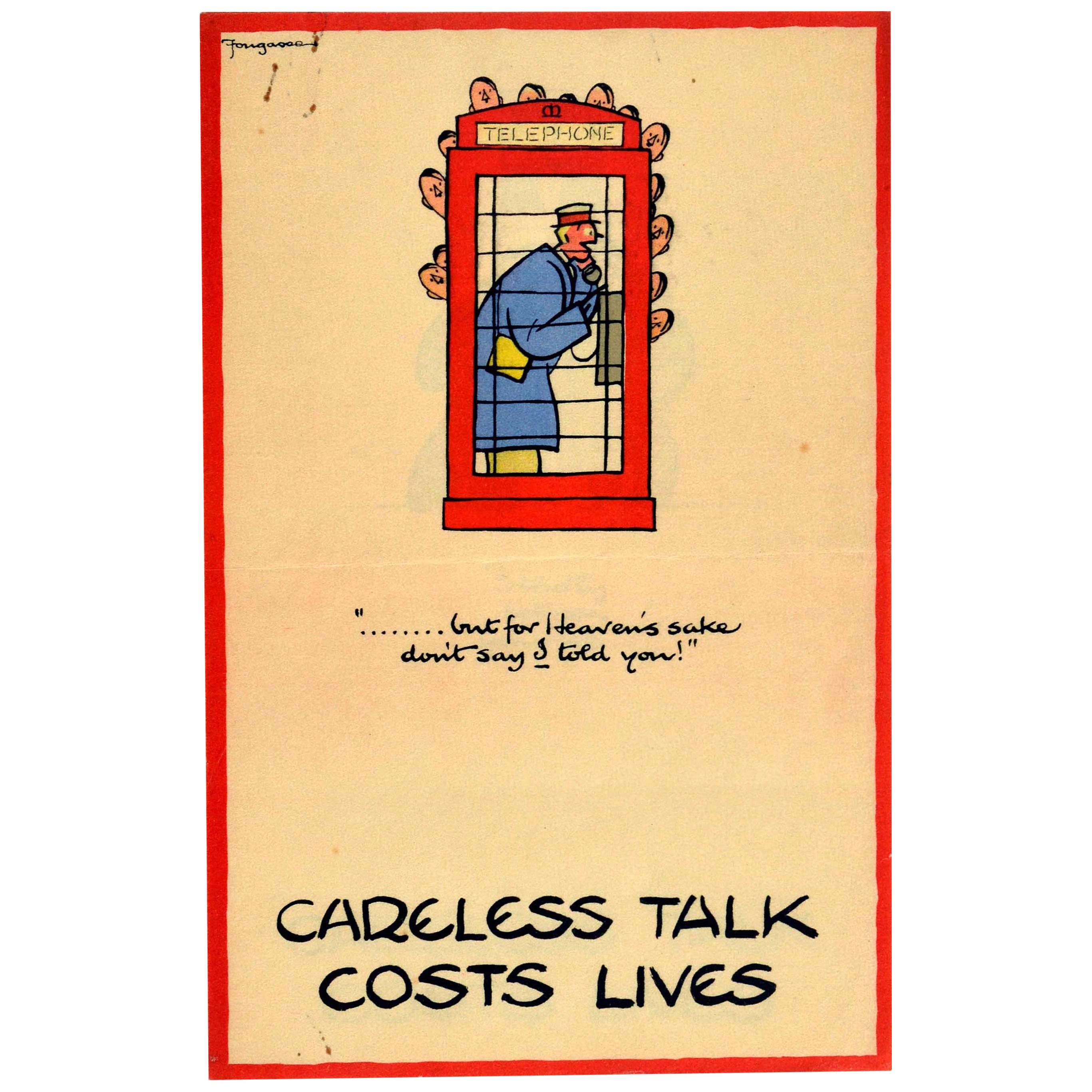 Original Vintage Poster Don't Say I Told You Careless Talk Costs Lives WWII Call
