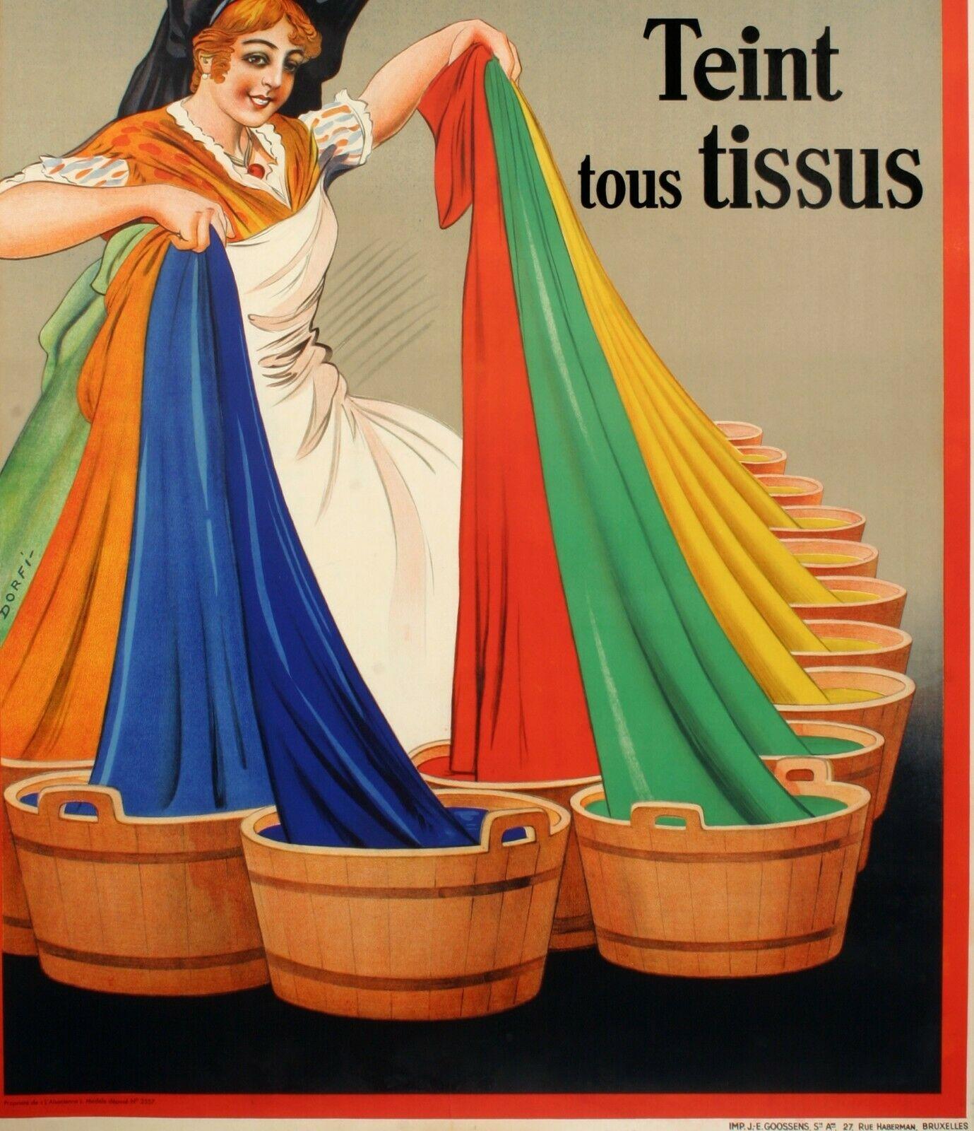 Art Deco Original Vintage Poster-Dorfi-Alsacienne-Dyeing-Laundry, 1938 For Sale