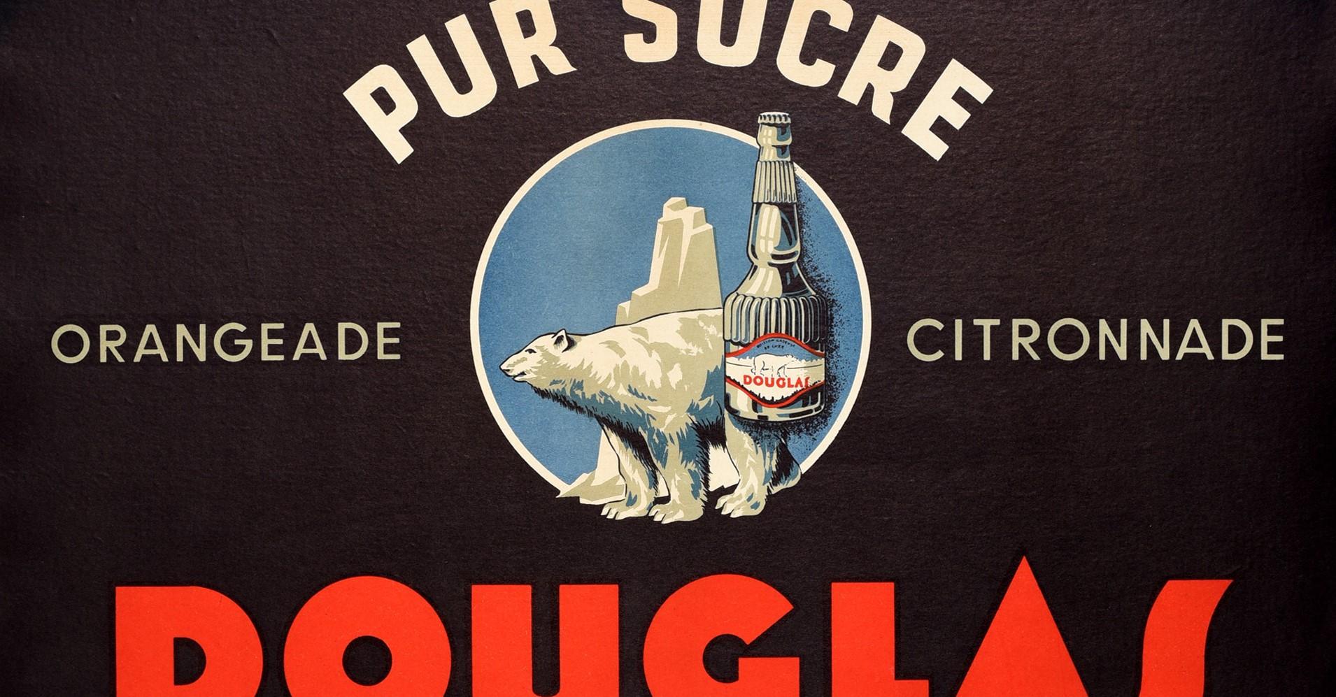 Original Vintage Poster Douglas Orangeade Citronnade Drink Polar Bear Art Design In Good Condition In London, GB