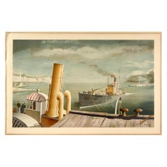Original Vintage Poster Drifter & Paddle Steamers Seascape Ship Art School Print