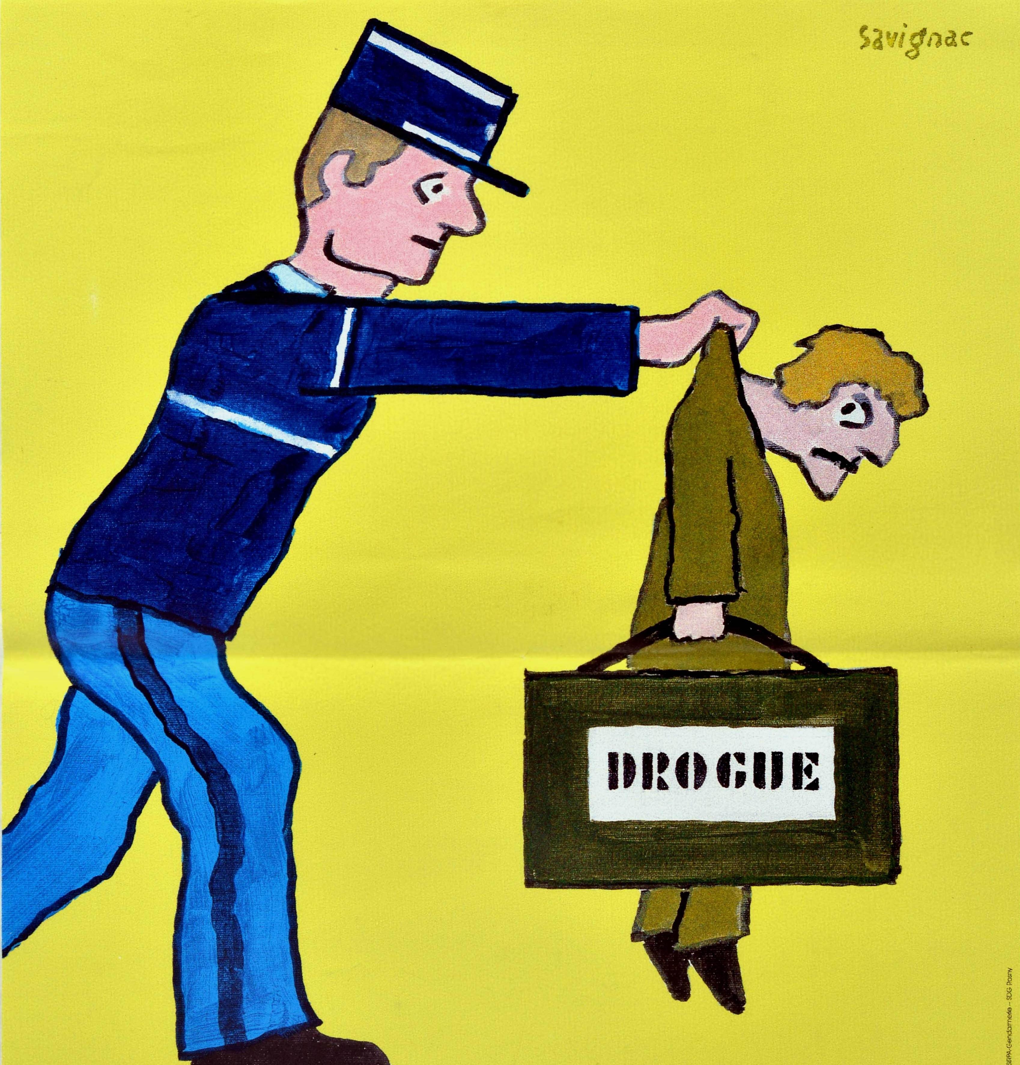 Original vintage propaganda poster for the French police force - Le Gendarme Sevit / The Police are Everywhere - featuring a cartoon style design by the notable French graphic artist Raymond Savignac (1907-2002) depicting a police officer dressed in