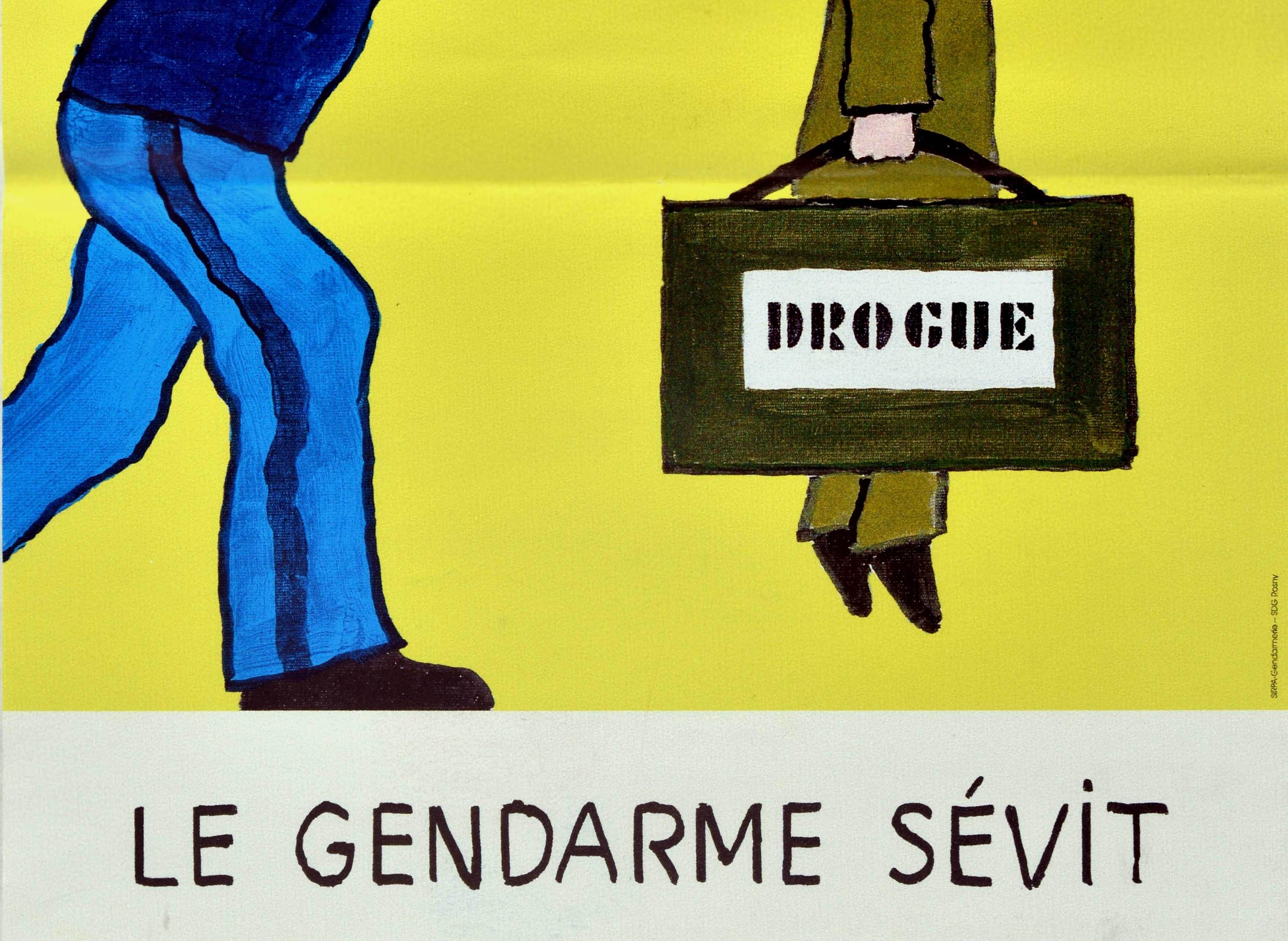Late 20th Century Original Vintage Poster Drogue Le Gendarme Sevit French Police Drug Dealer Bust