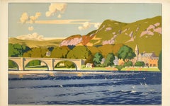 Original Vintage Poster Dunkeld Kathedrale Fluss Tay LMS LNER Eisenbahn Reisekunst, Original