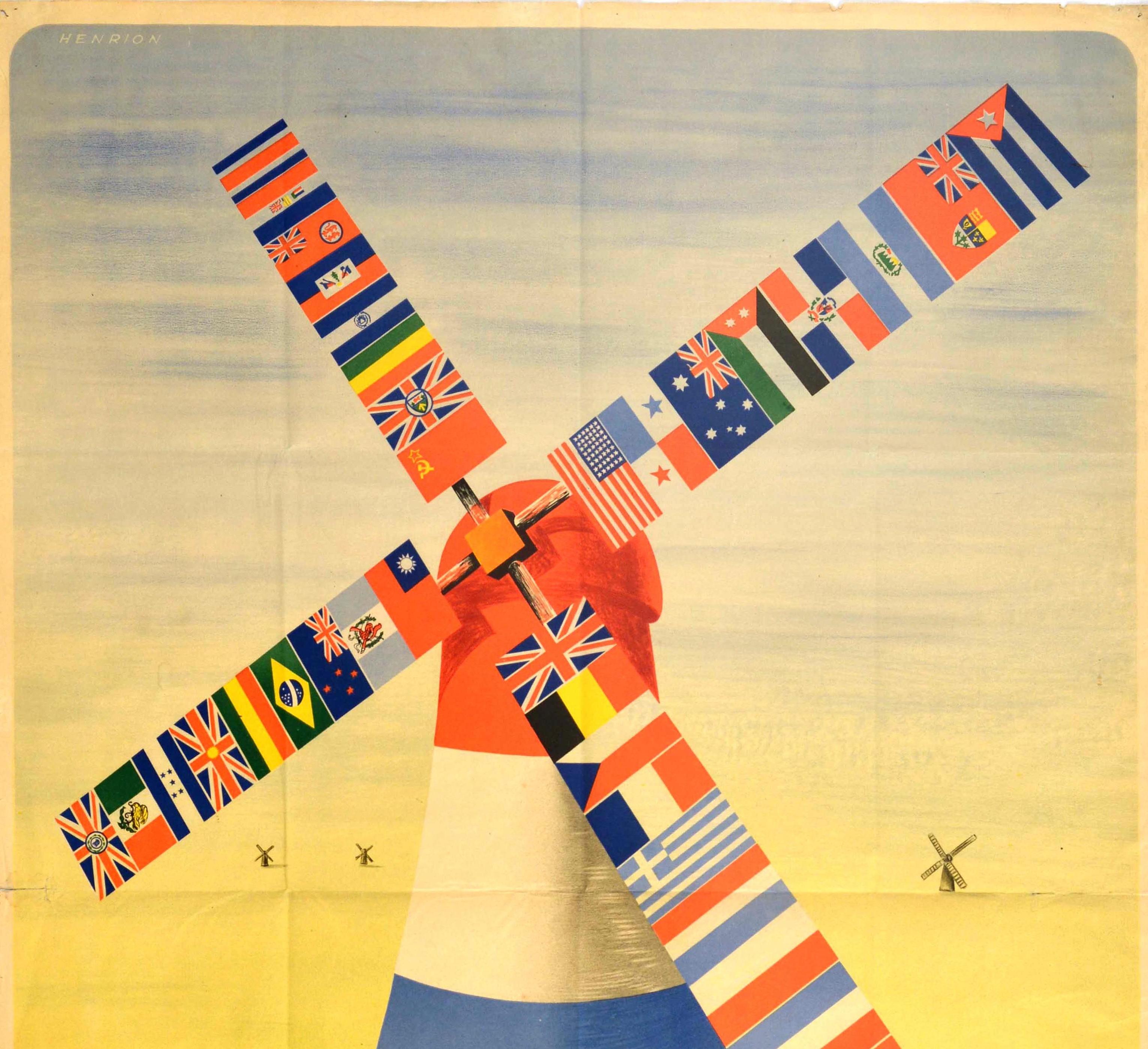 Affiche originale de propagande de libération datant de la Seconde Guerre mondiale - Les soldats des forces clandestines néerlandaises saluent les soldats des Nations unies / De Binnenlandsche Strijdkrachten groeten de Soldaten der Bondgenooten -