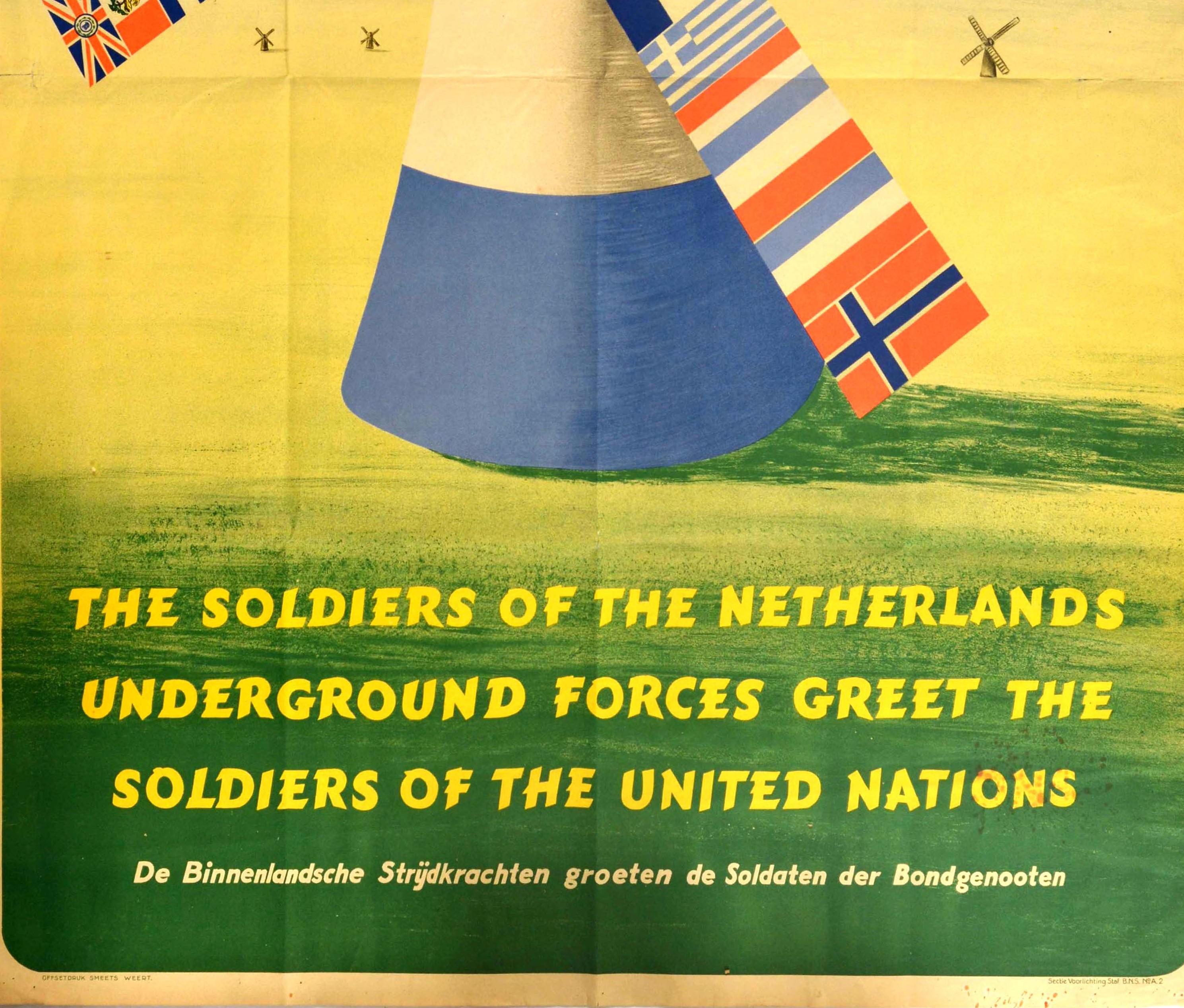 Original Vintage Poster, Niederländischer Widerstand, Alliierte Soldaten, Vereinte Nationen, WWII Kunst im Zustand „Gut“ im Angebot in London, GB