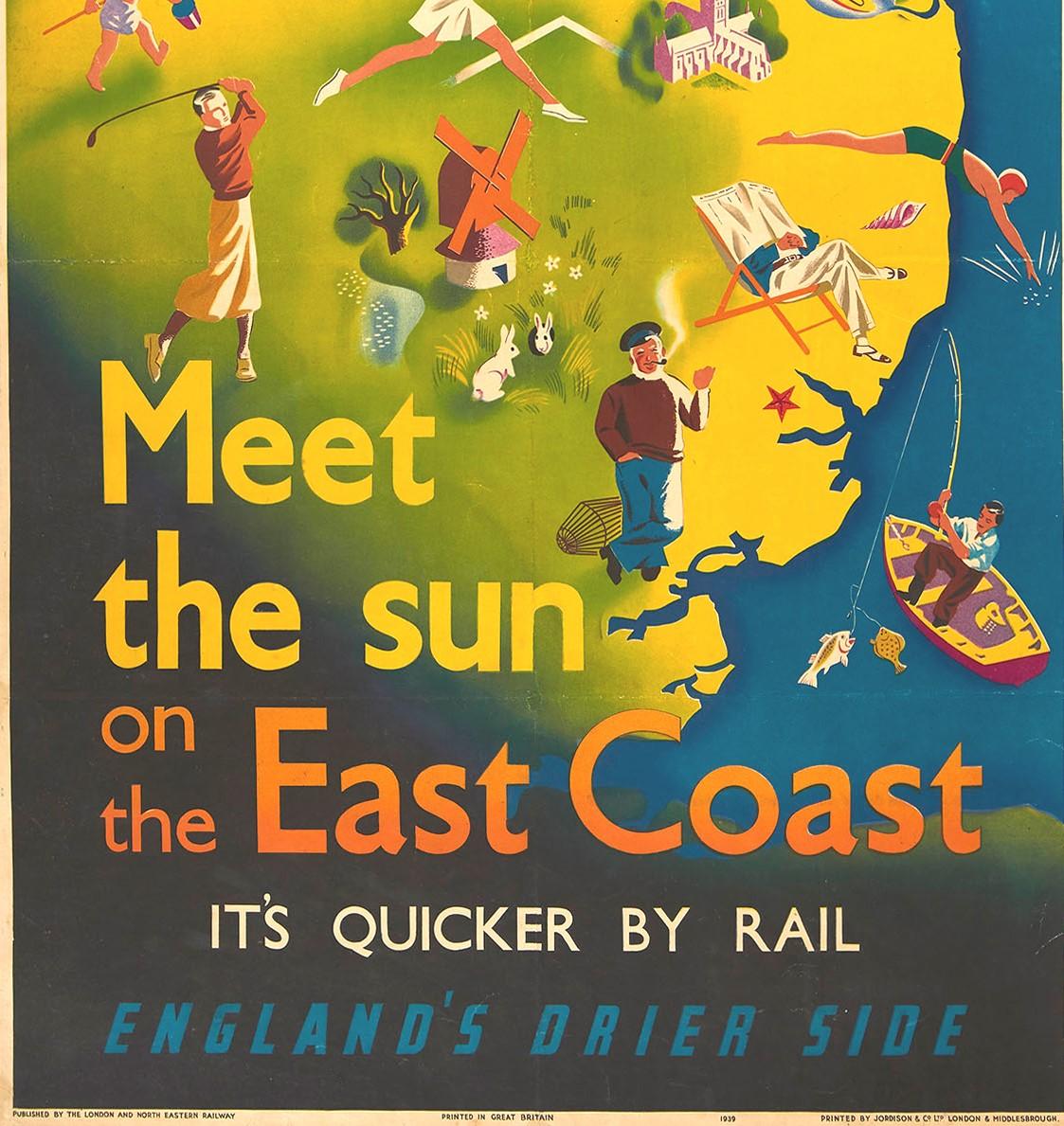 Original Vintage Poster Ostküste England LNER Eisenbahn Reisekarte Sonne Sport Kunst im Zustand „Gut“ im Angebot in London, GB