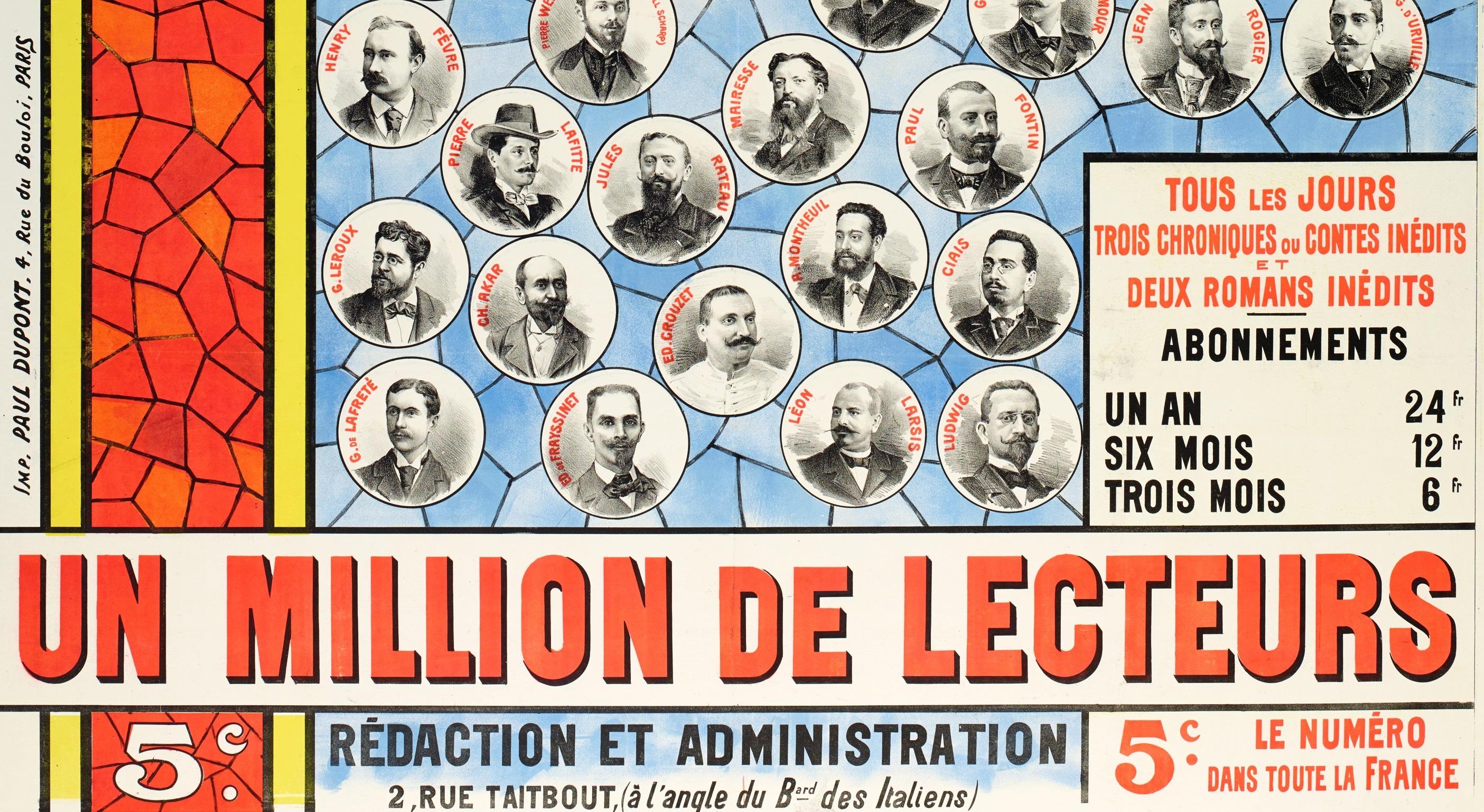French Original Vintage Poster, Echo De Paris, Newspaper Press, Third Republic, 1895 For Sale