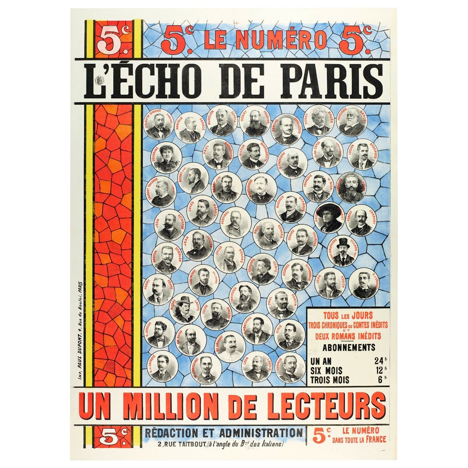 Original-Vintage-Poster, Echo De Paris, Zeitungspresse, Dritte Republik, 1895