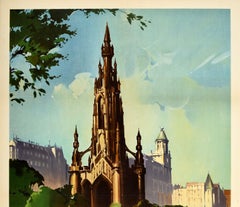 Original Vintage Poster Edinburgh British Railways Train Travel Scott Monument