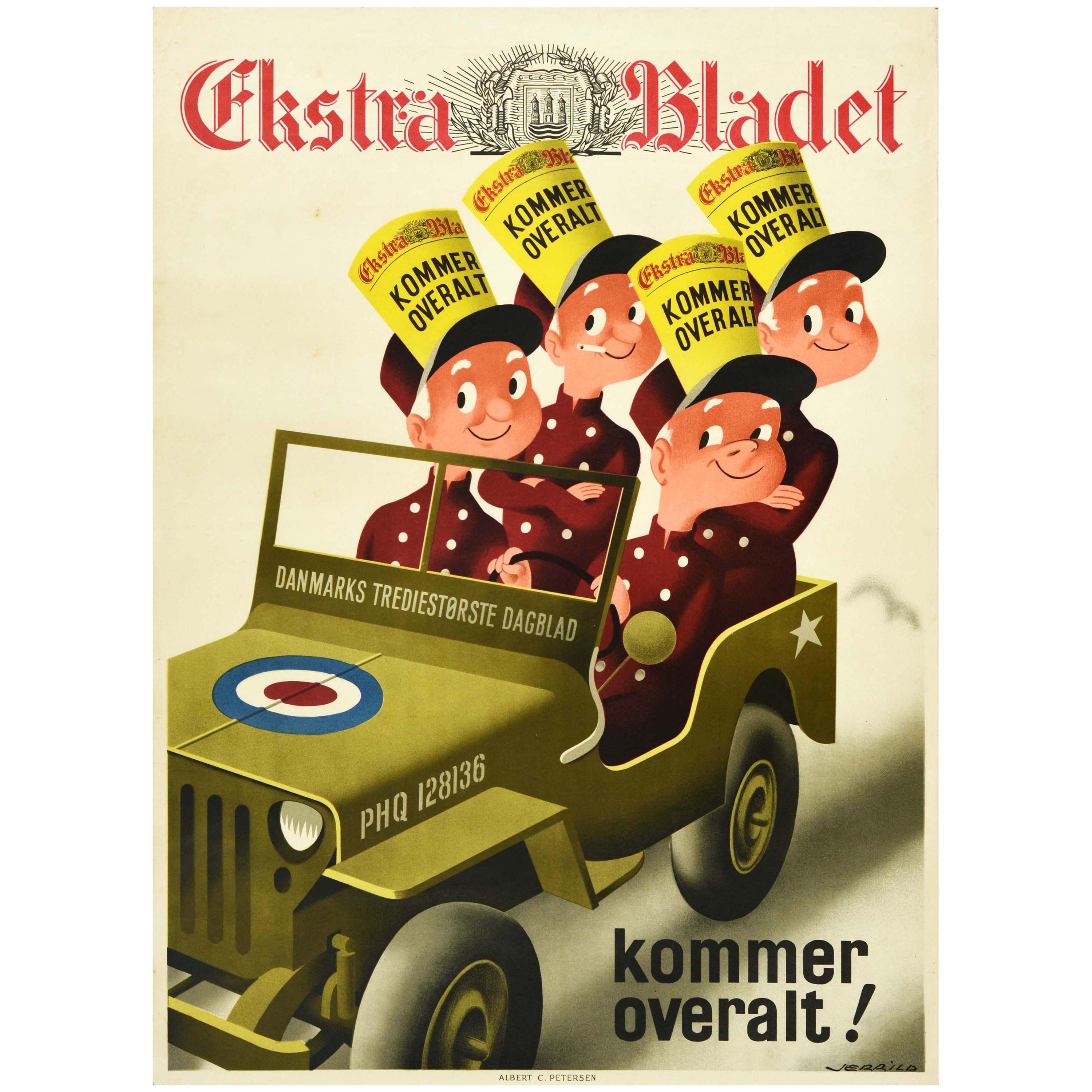 Original Vintage Poster Ekstra Bladet Danish Newspaper WWII Royal Air Force Jeep