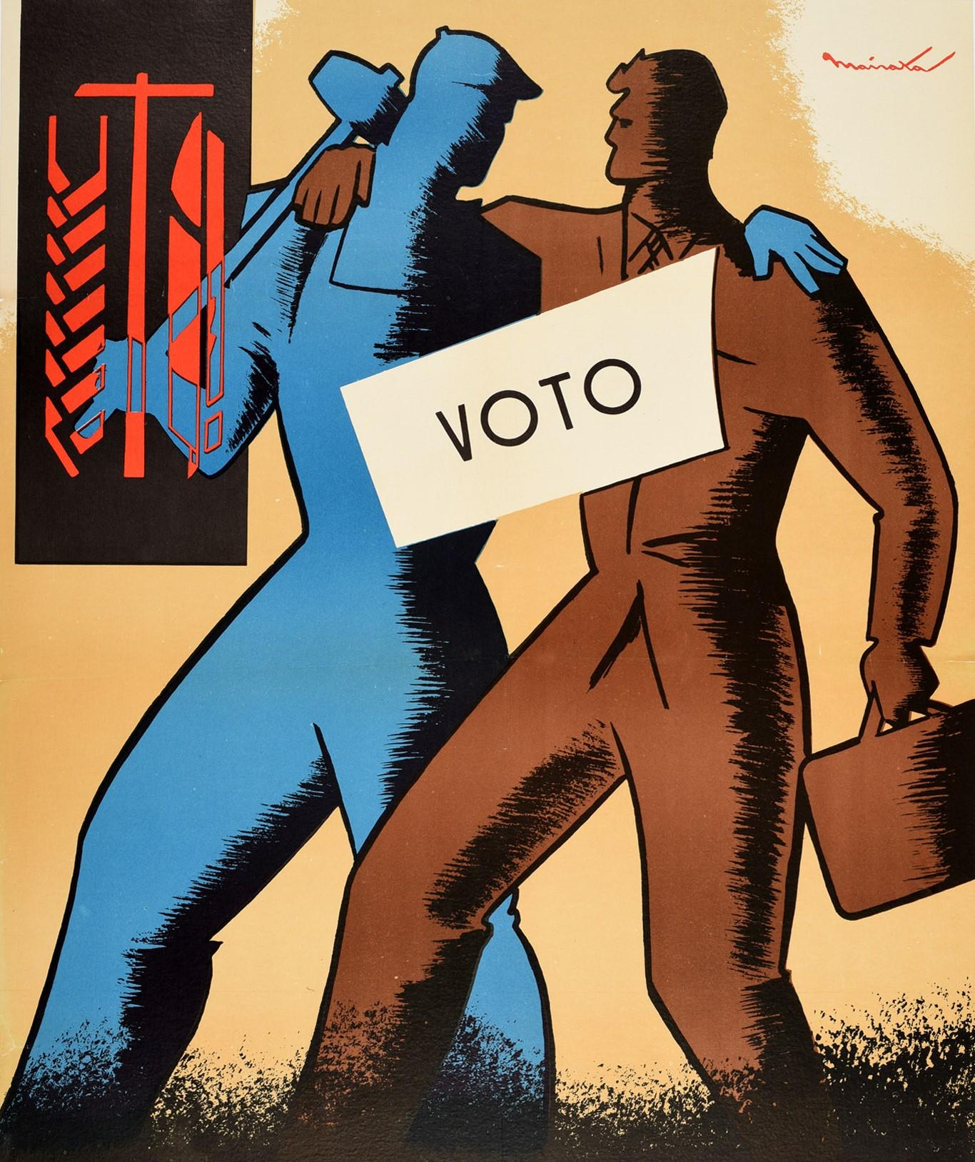 Original Vintage-Poster Elecciones Sindicales Voto, Wahlen der Spanischen Union, Vote (Mitte des 20. Jahrhunderts) im Angebot