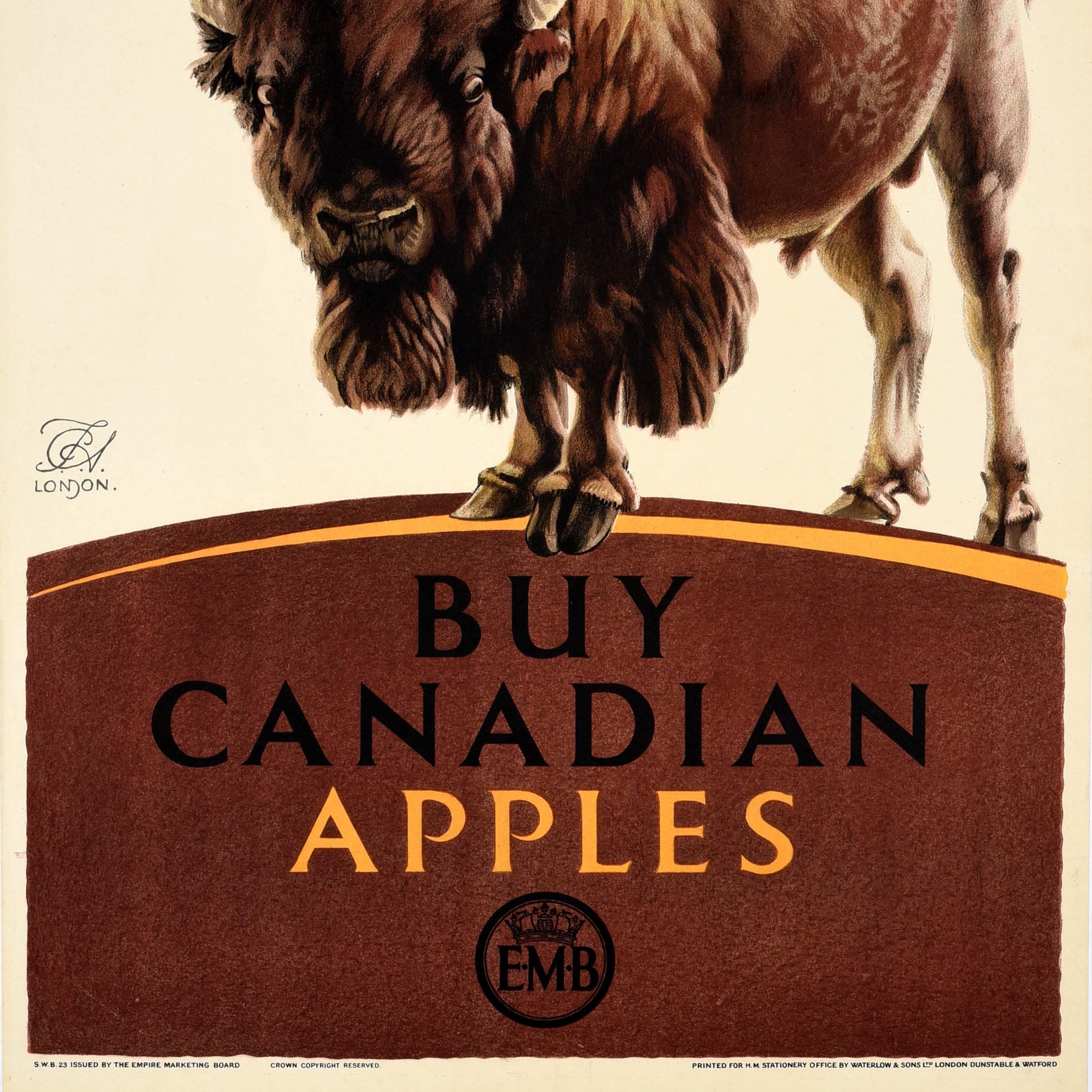 Original Vintage Poster EMB Buy Canadian Apples Empire Marketing Board Bison UK In Good Condition For Sale In London, GB