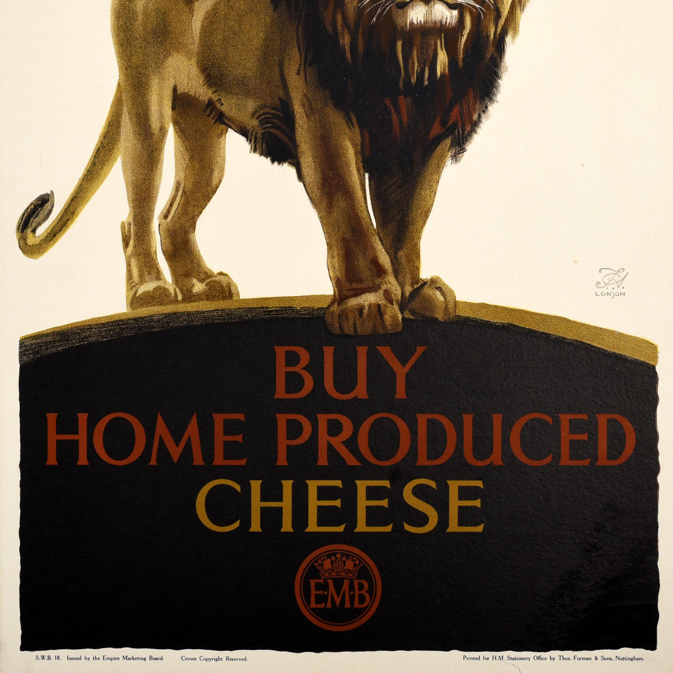 Poster originale d'epoca EMB Formaggio prodotto in casa Empire Marketing Board Lion In condizioni buone in vendita a London, GB