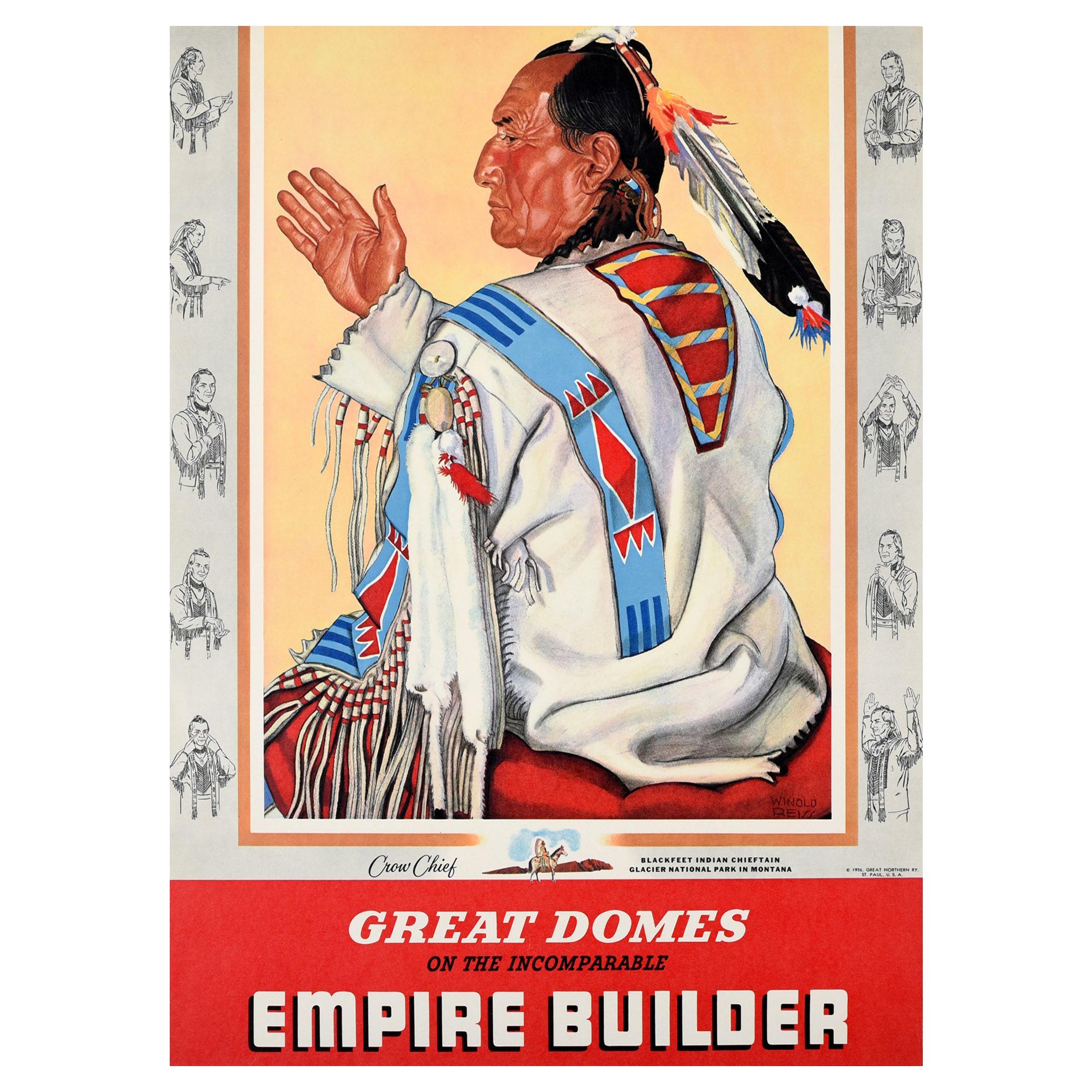 Original Vintage Poster Empire Builder Train Crow Chief Blackfeet Indian Montana