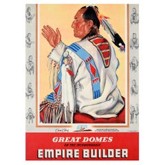 Original Retro Poster Empire Builder Train Crow Chief Blackfeet Indian Montana