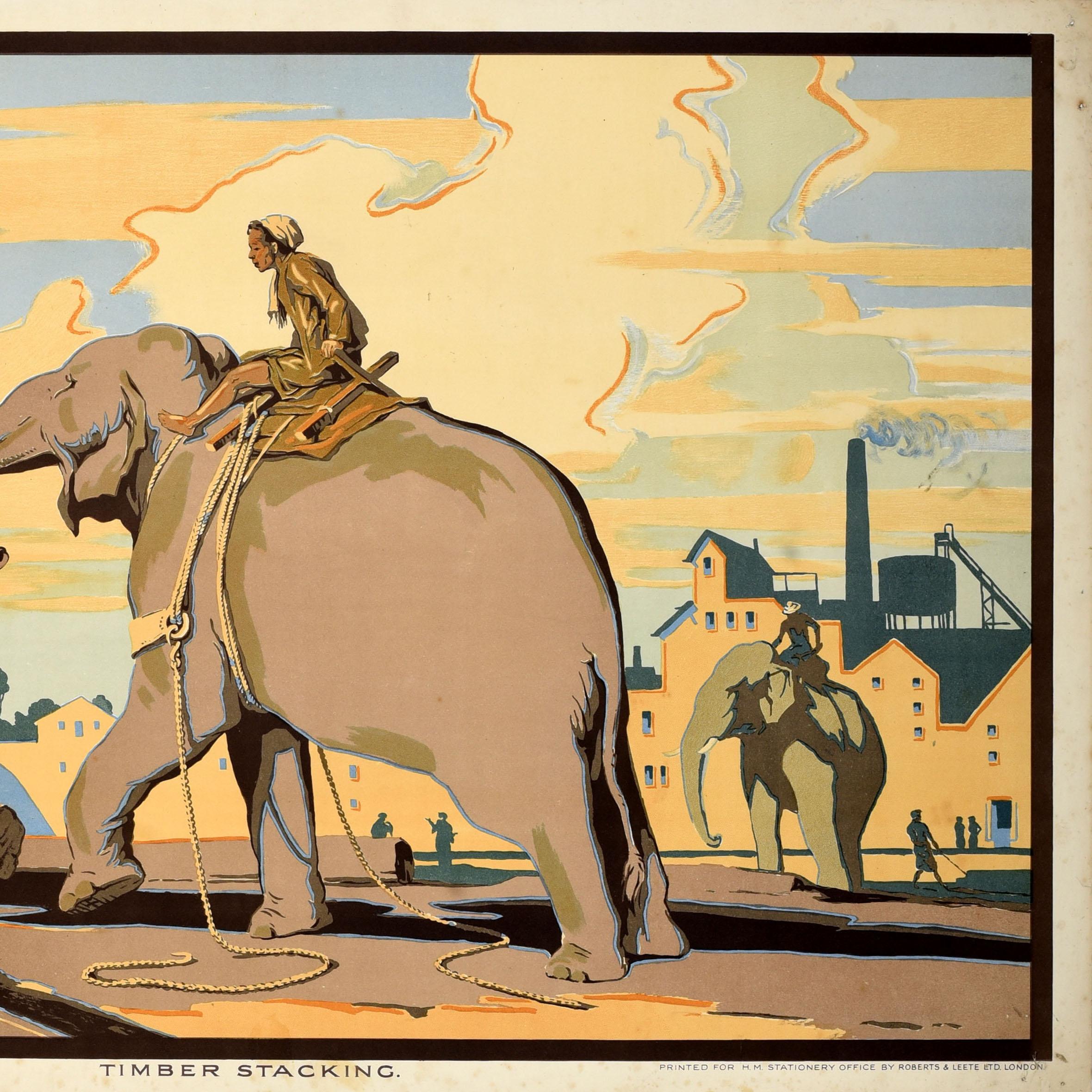 British Original Vintage Poster Empire Marketing Board Burma Timber Stacking EMB Ba Nyan