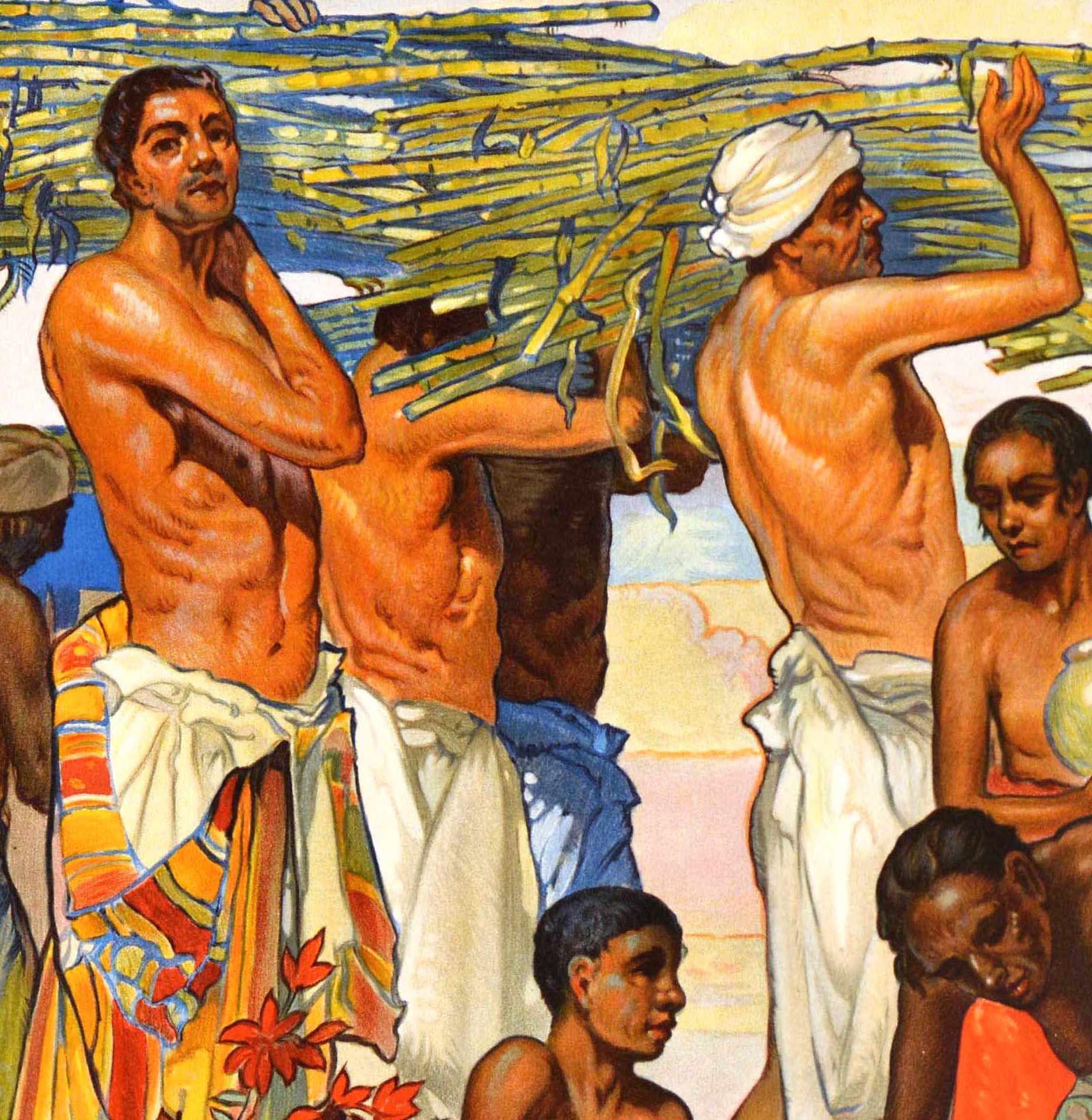 Original vintage poster issued by the Empire Marketing Board (EMB 1926-1933) as part of a campaign to promote trade within the British Empire featuring a colourful illustration by the British painter and graphic artist Elijah Albert Cox (1876-1955)