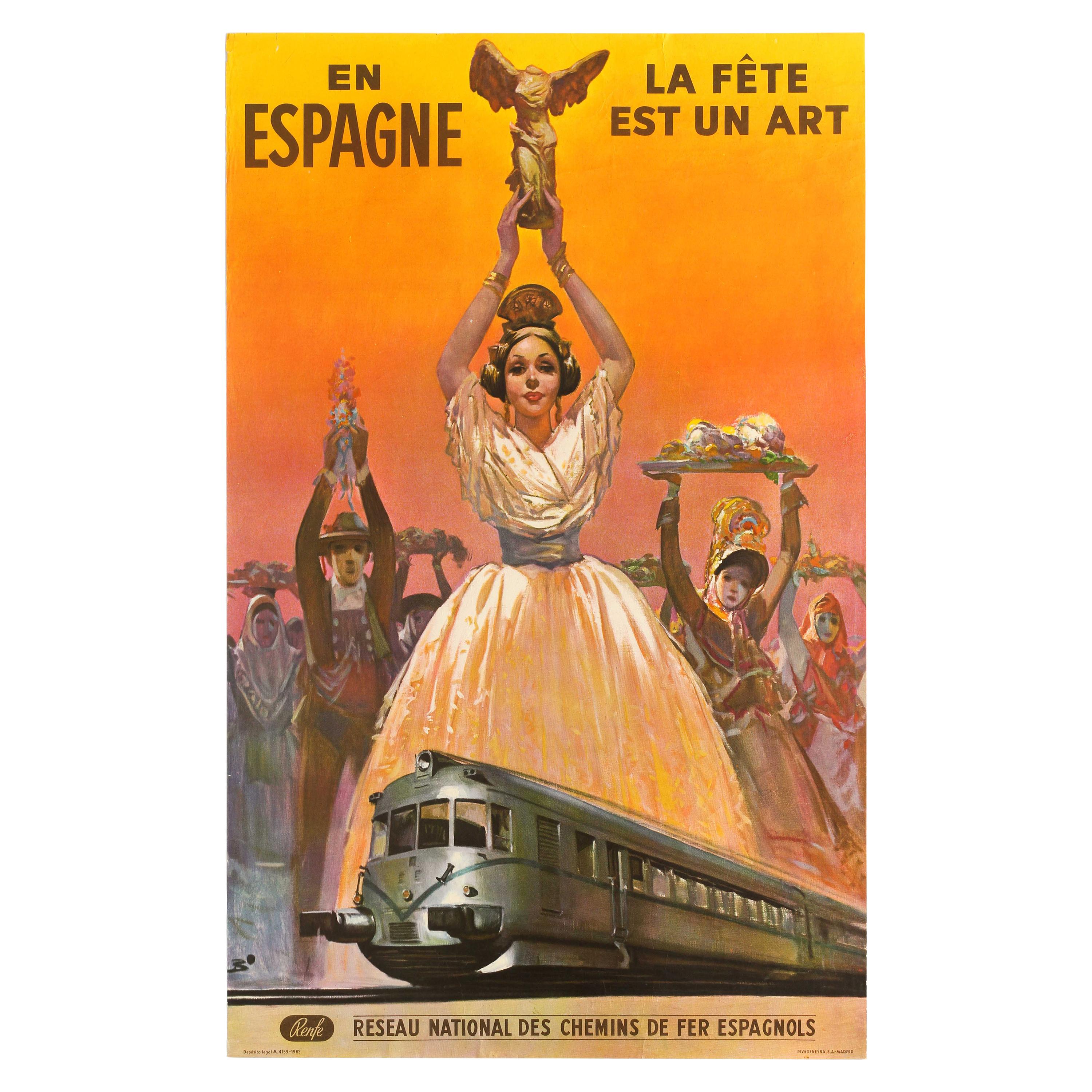 Original Vintage Poster Espagne La Fete Est Un Art Festival Spain Railway Travel
