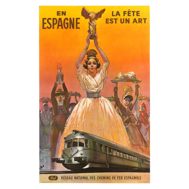 Original Vintage Poster Espagne La Fete Est Un Art Festival Spain Railway Travel For Sale At 1stdibs