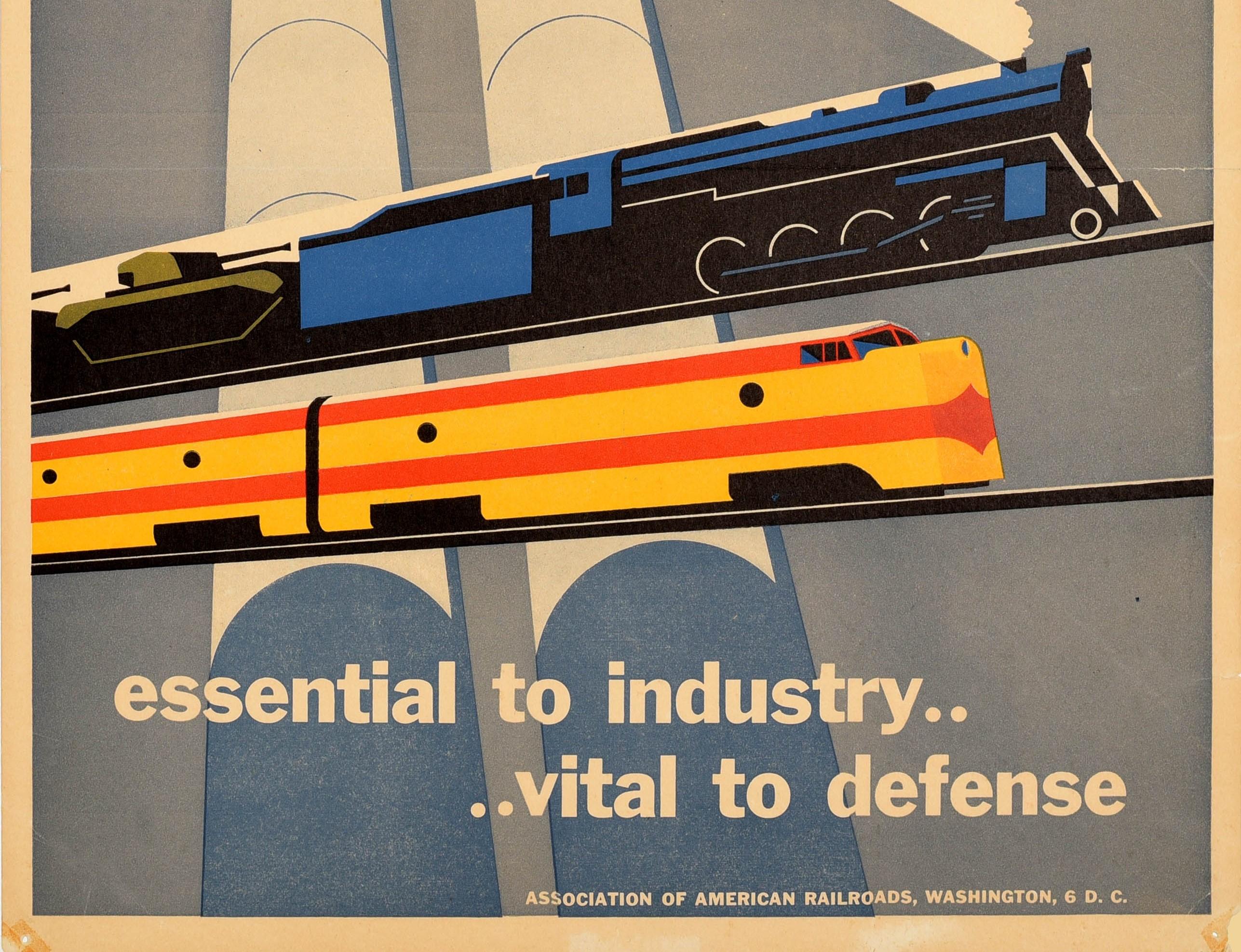 American Original Vintage Poster Essential To Industry Defense Rail Trains Tanks Factory