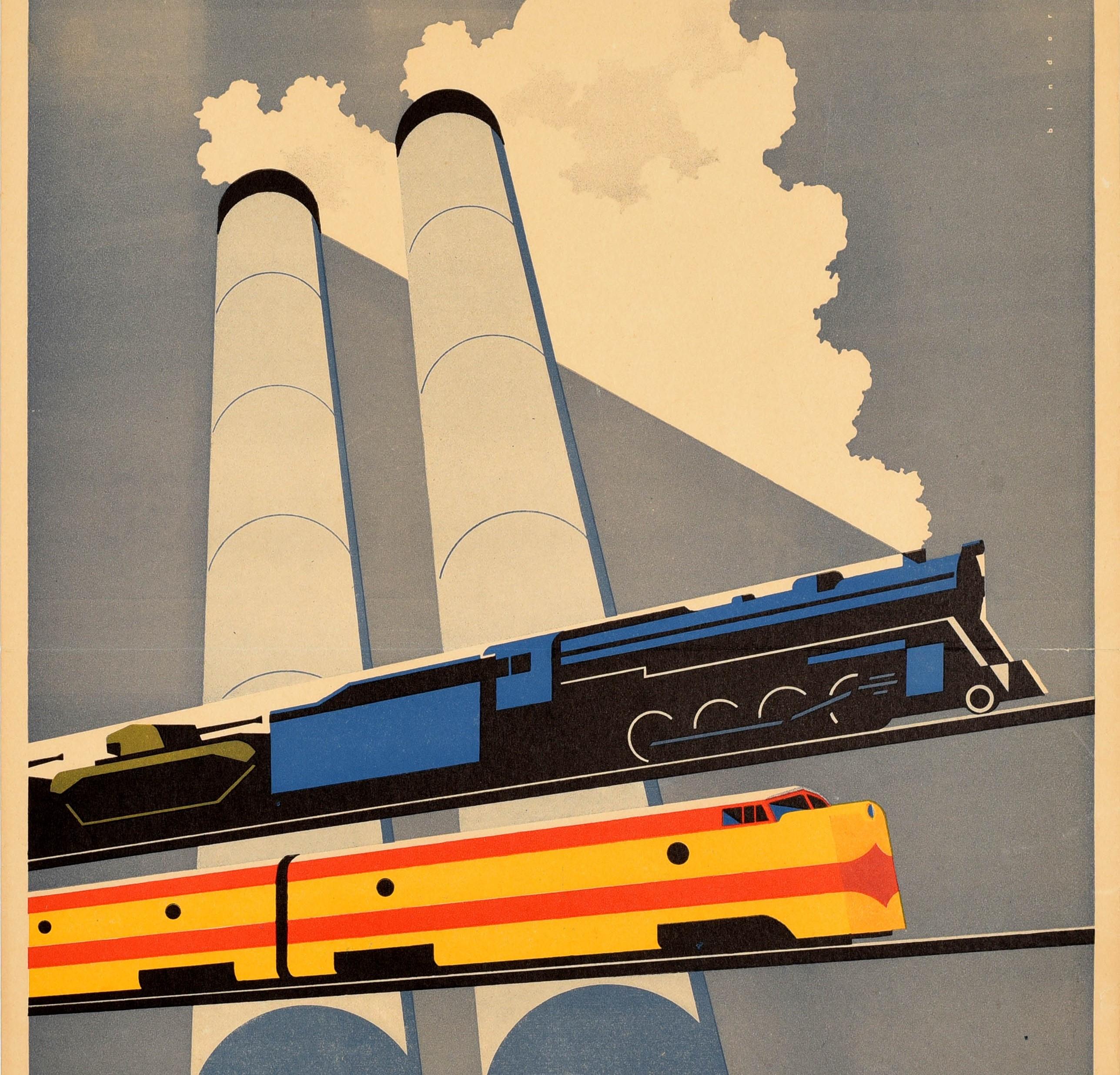 Original Vintage Poster Essential To Industry Defense Rail Trains Tanks Factory In Good Condition In London, GB