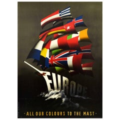 Affiche vintage d'origine Europe All Our Colours To The Mast ERP Marshall Plan