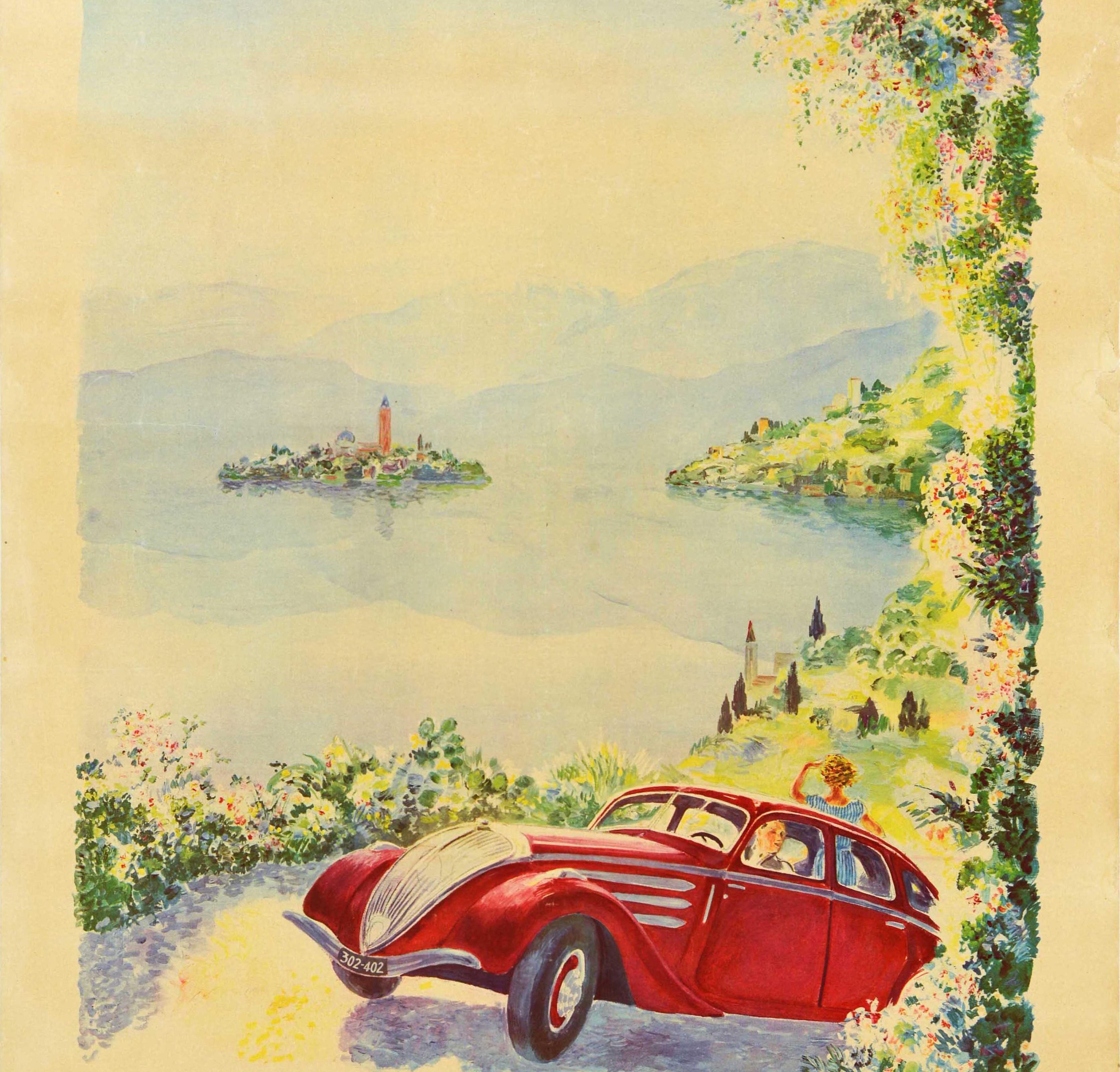 Original Vintage Poster Everything Is More Beautiful With A Peugeot 402 Car Art In Fair Condition For Sale In London, GB