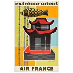 Affiche vintage d'origine Extrême Orient Air France Extrême Extrême-Orient Voyage Extrême-Orient Voyage Milieu du Siècle
