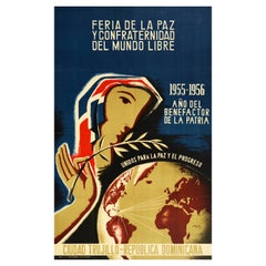 Original Vintage Poster Feria De La Paz Free World Peace Fair Dominican Republic